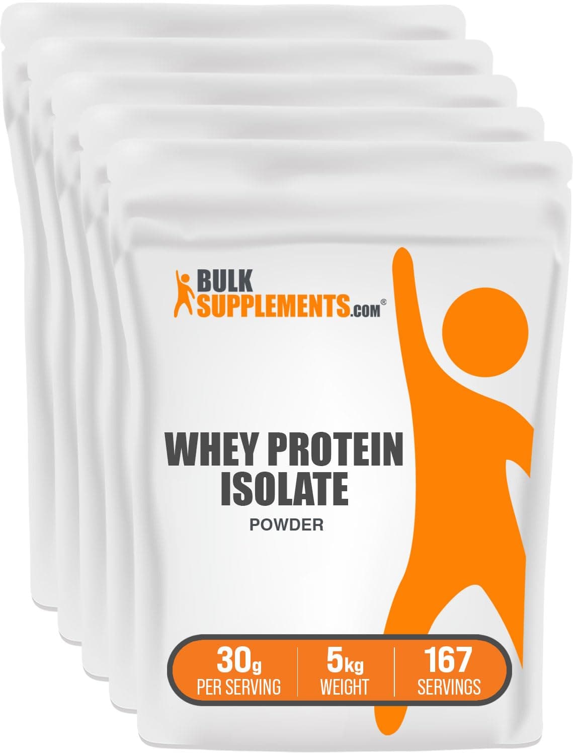 BulkSupplements.com Whey Protein Isolate Powder - Unflavored Whey Protein Powder, Nutritional Supplement - Gluten Free, 30g per Serving, 1kg (2.2 lbs) (Pack of 5)