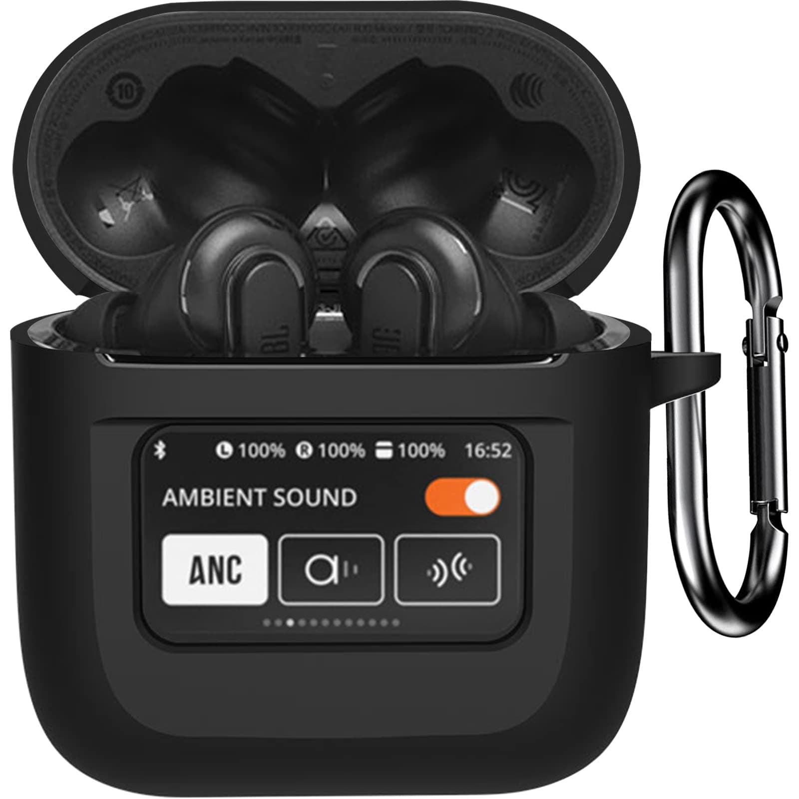 Compatible with JBL Tour Pro 2 Case Cover, Soft Silicone Shockproof Protective Skin Case for JBL Tour Pro 2 Wireless Earbuds 2023 with Keychain, LCD Touch Screen Visible (Black)