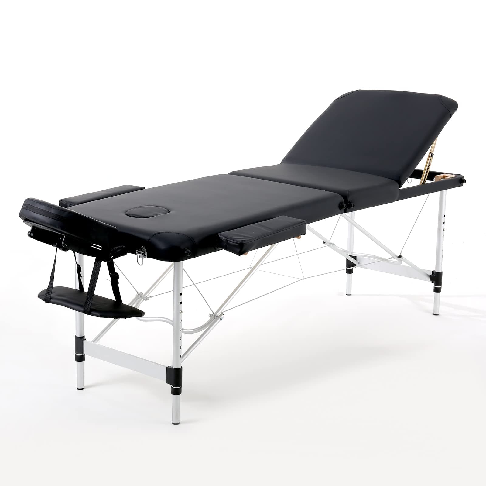 Panana Portable Foldable Massage Bed Aluminum Frame 3 Sections Professional Spa Table (Black)