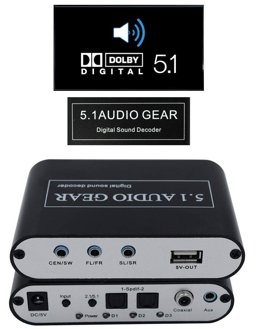 Generic 5.1 Channel AC3/DTS Digital Audio Converter Gear Surround Sound Rush Decoder HD Players for PC DVD Headphone