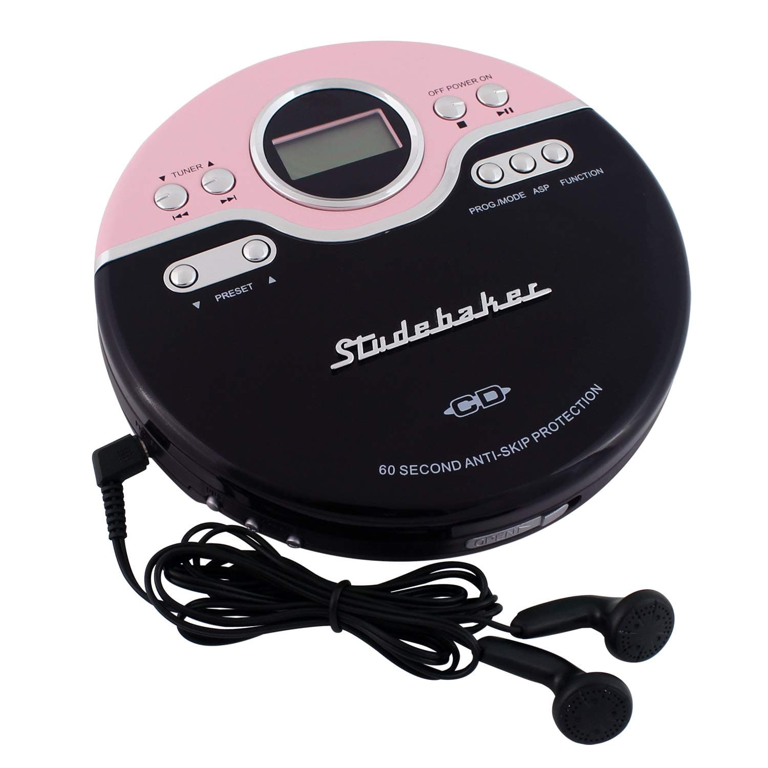 Studebaker SB3703PB Joggable Personal AM/FM CD Player- Pink/Black