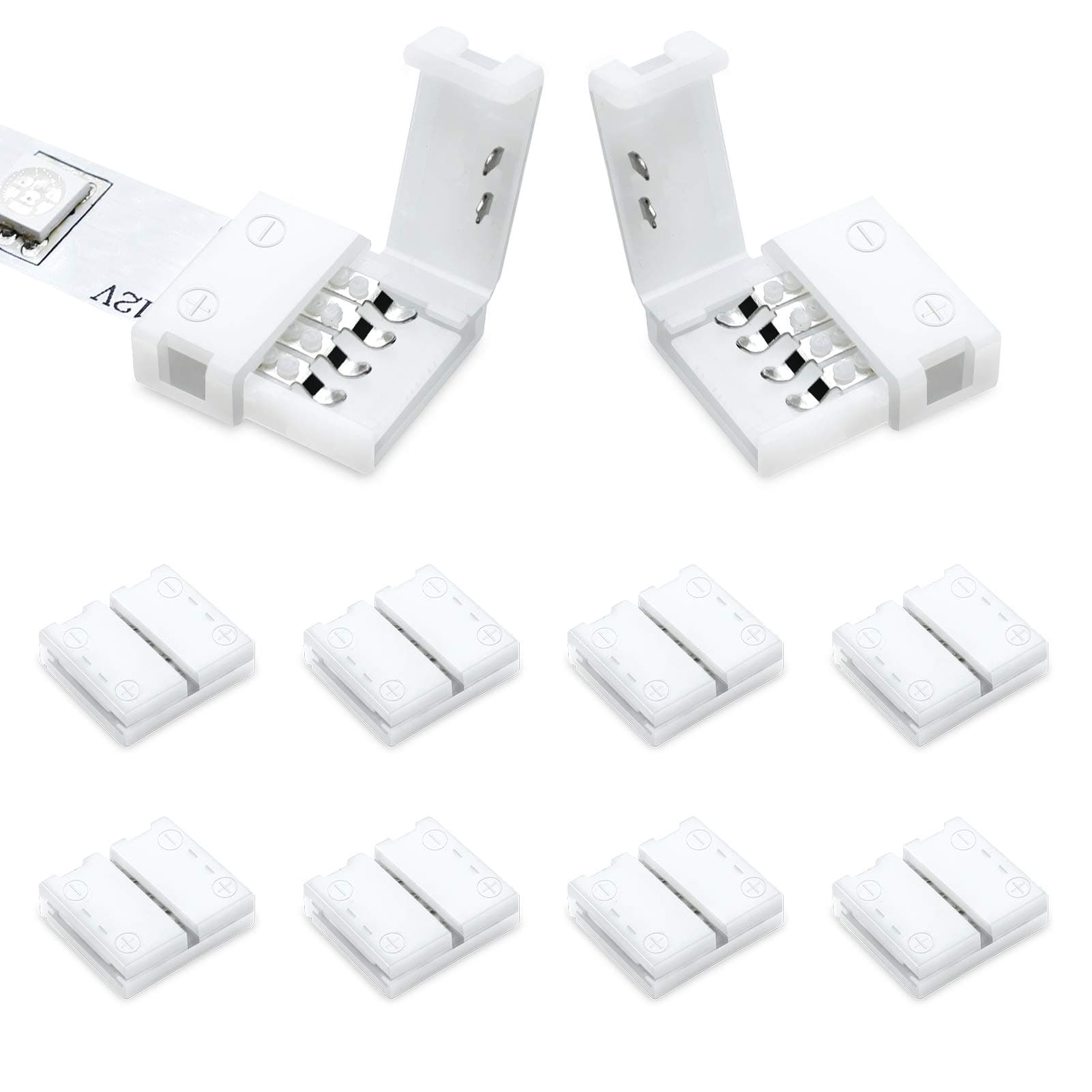 LightingWill 10Pack 4-Pin RGB LED Light Strip Connector 10mm Unwired Gapless Solderless Adapter Connectors for 5050 Multicolor LED Strip Light