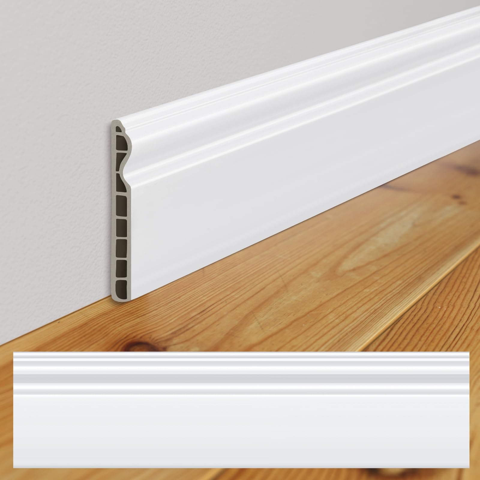 Briwooody 10 Pcs 39.4in x 3.5in Wall Baseboard Molding Trim PVC Skirting Board Wall Base Accent Cove Base Easy DIY Installation for Room Office, Installed with Glue Not Include, White