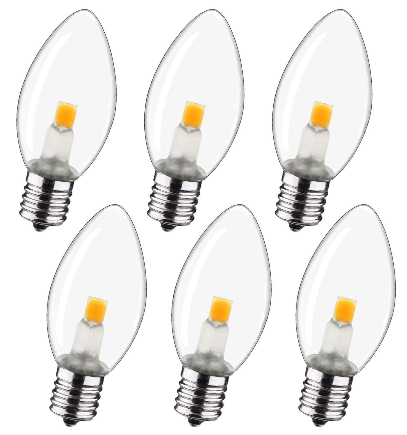 Night Light Bulb – C7 E12 LED Bulbs – Candelabra, 0.6 Watt Equivalent 7W Incandescent Bulb, Warm White 2700K, Window Candles & Chandeliers Replacement Bulb, 6 Pack