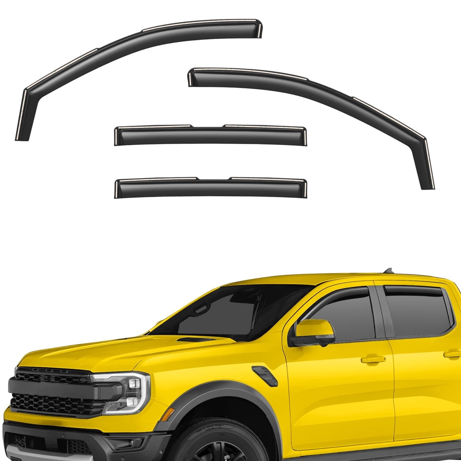 Extra Durable Window Deflectors in-Channel Window Visors Rain Guards Fit for Ford Ranger 2024-2026 SuperCrew, Sun Visors, Wind Vent for Shades, Exterior Car Accessories - 4pcs. AG0748