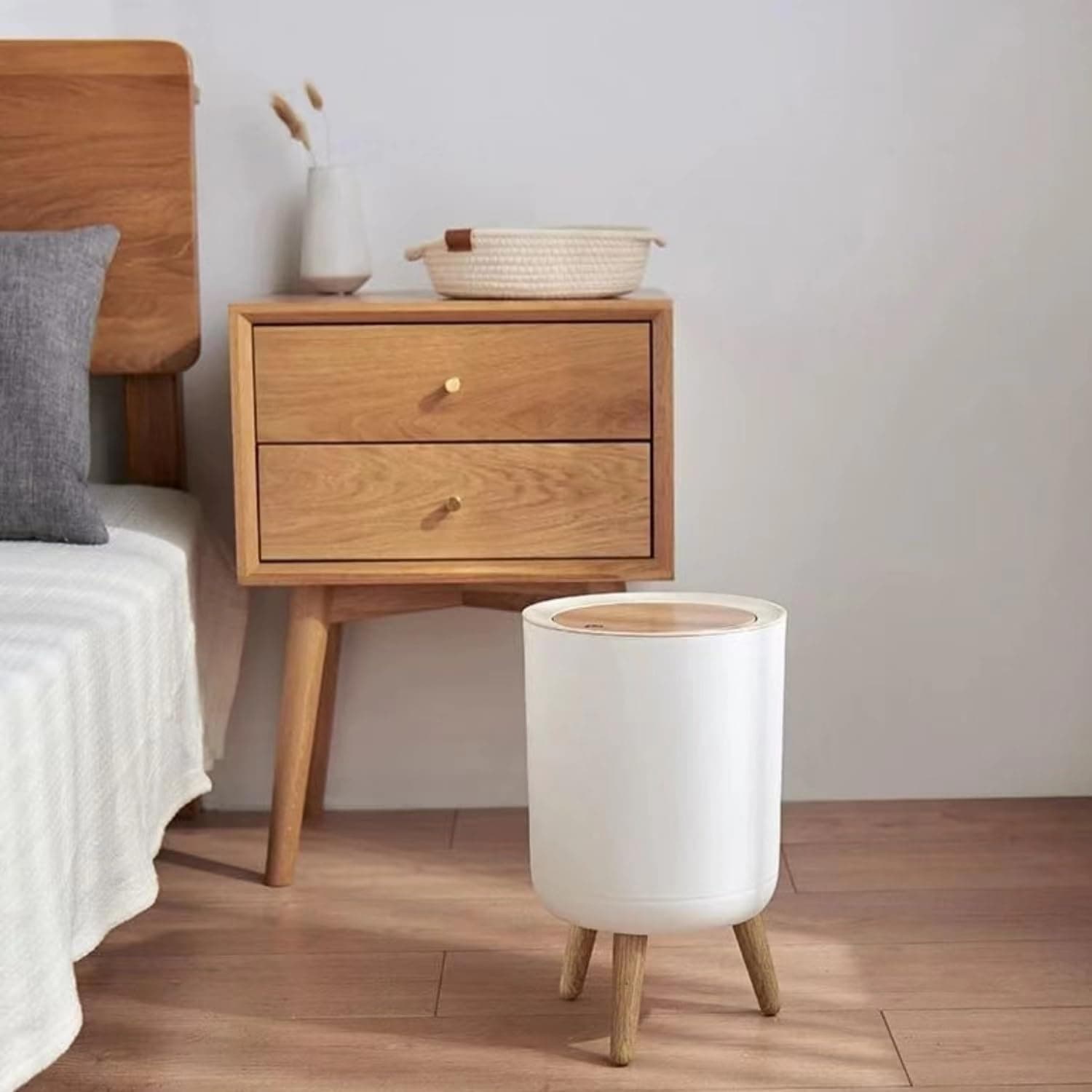 Trash can,7Liter/1.8 Gallon Garbage can with Press top Lid,Nordic Modern Waste Basket,Plastic Trash bin Suitable for Kitchen, Bathroom, Bedroom, Living Room, Office, Outdoor,Dog Proof Trash can (C)