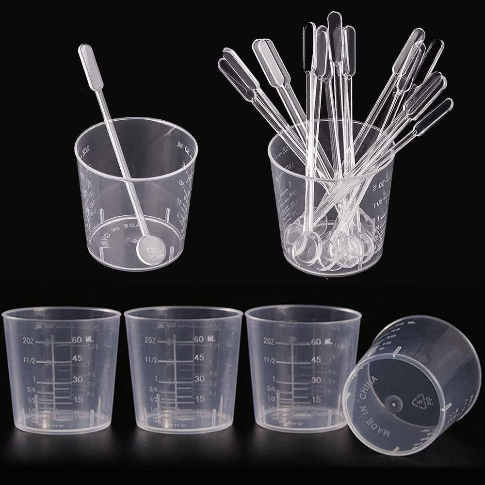 30 Pack 60ml Plastic Mixing Cup Measuring Cups Clear Graduated Cups with 30 Pack Stirring Bars Sticks Plastic Mixing Kit for Mixing Resin Paint Stain Epoxy