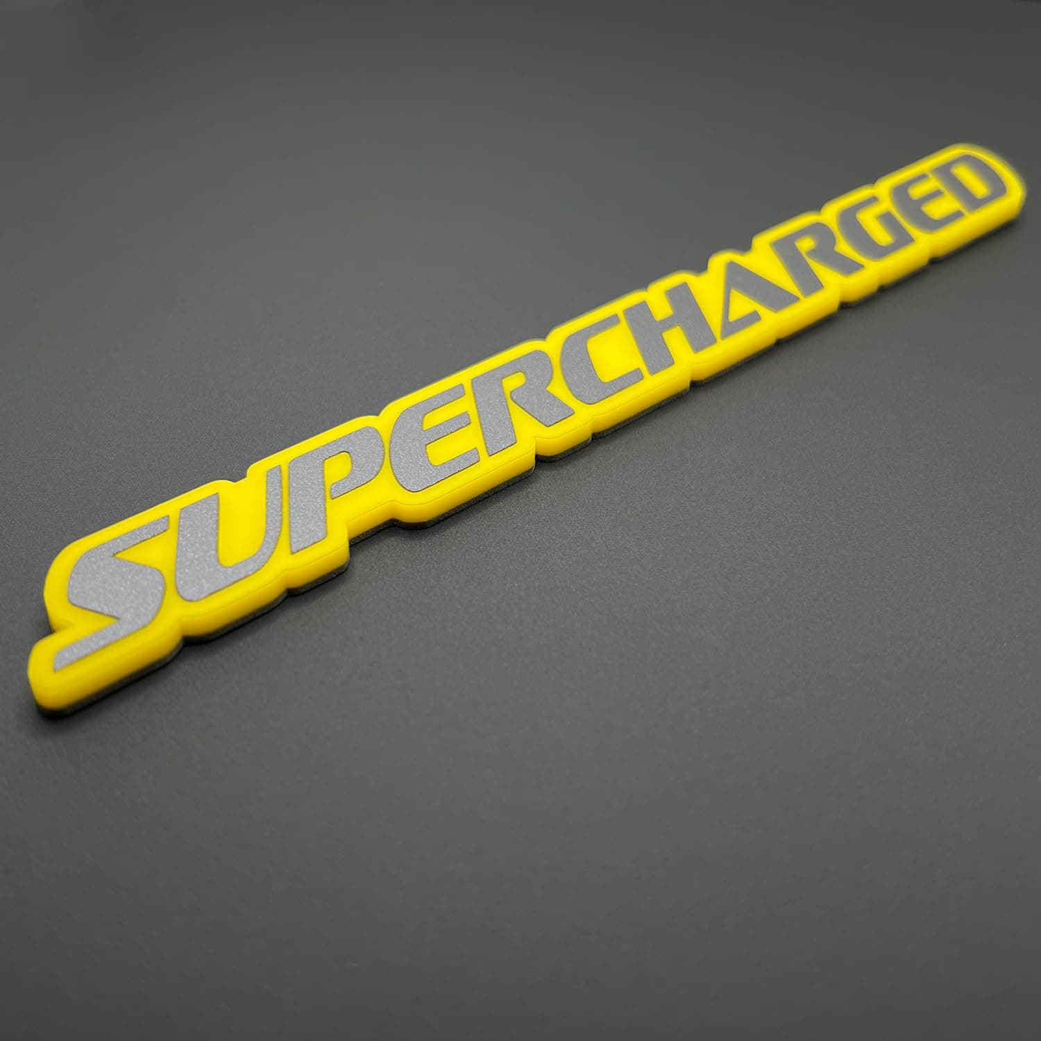 1 Custom Supercharged Emblem fits Hellcat Charger Challenger Trackhawk Hellhawk Badge (Yellow)
