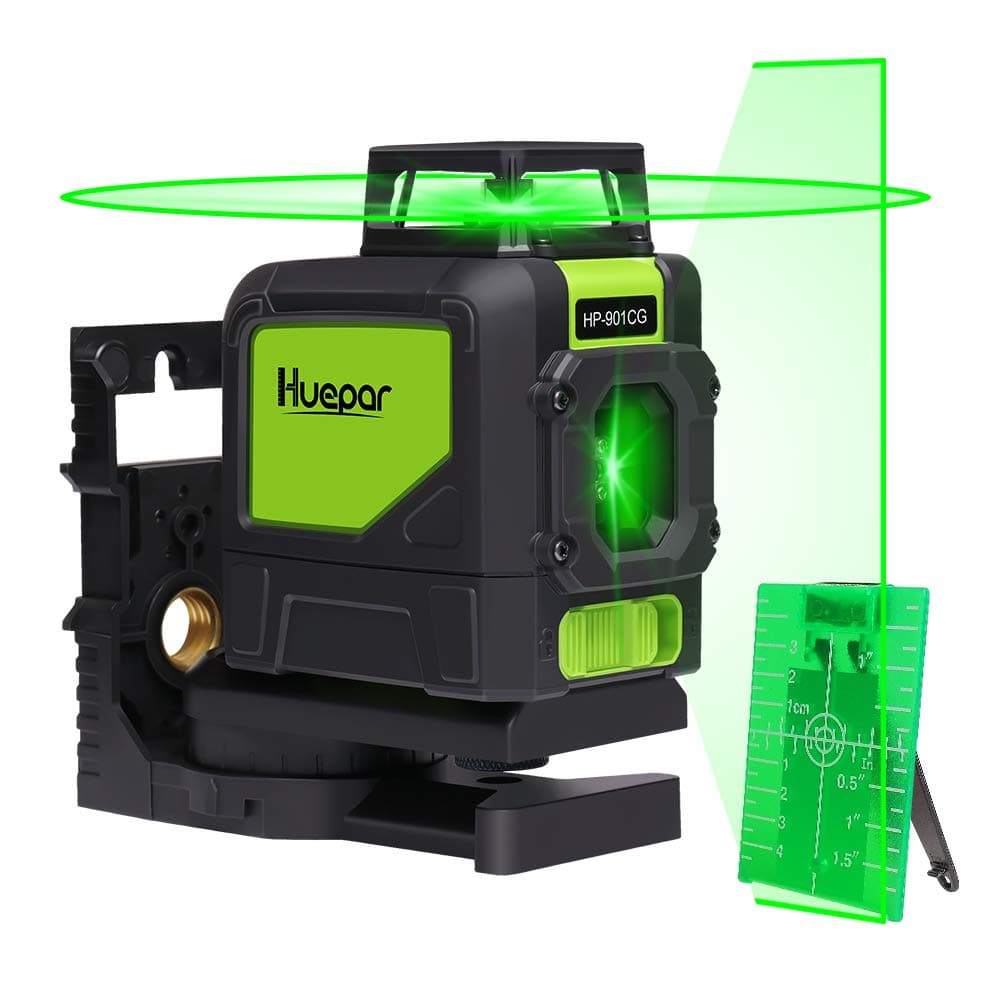 901CG 360 Laser Level Green Switchable Cross Line Self Leveling with Pulse Mode, 1X 360 Degree Horizontal Line + 130 Degree Vertical Large Fan Angle, with Magnetic Rotary Base & Targe Card