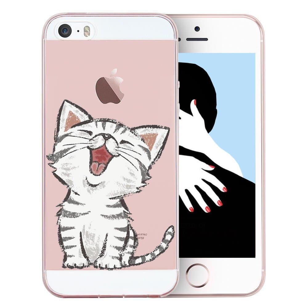 iPhone 5S Case,iPhone 5 Case Funny Cat Animal, Personality Cute Cartoon Pet Clear Design Printed Transparent TPU Protective Phone Back Cover for iPhone 5 (4 Inch) (Funny Cat)