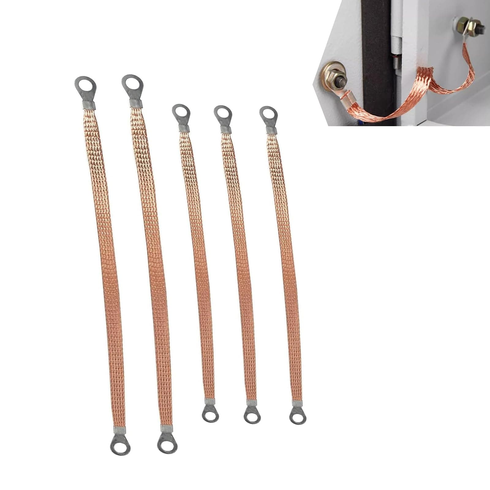 cerfioocerfioo 5 PCS 8-Hole Car Engine Ground Strap, 3 PCS 9.84In Durable Metal Vehicle Grounding Cable Straps, Universal 2 PCS 12.99In Automotive Braided Ground Strap Accessories (Light Brown)