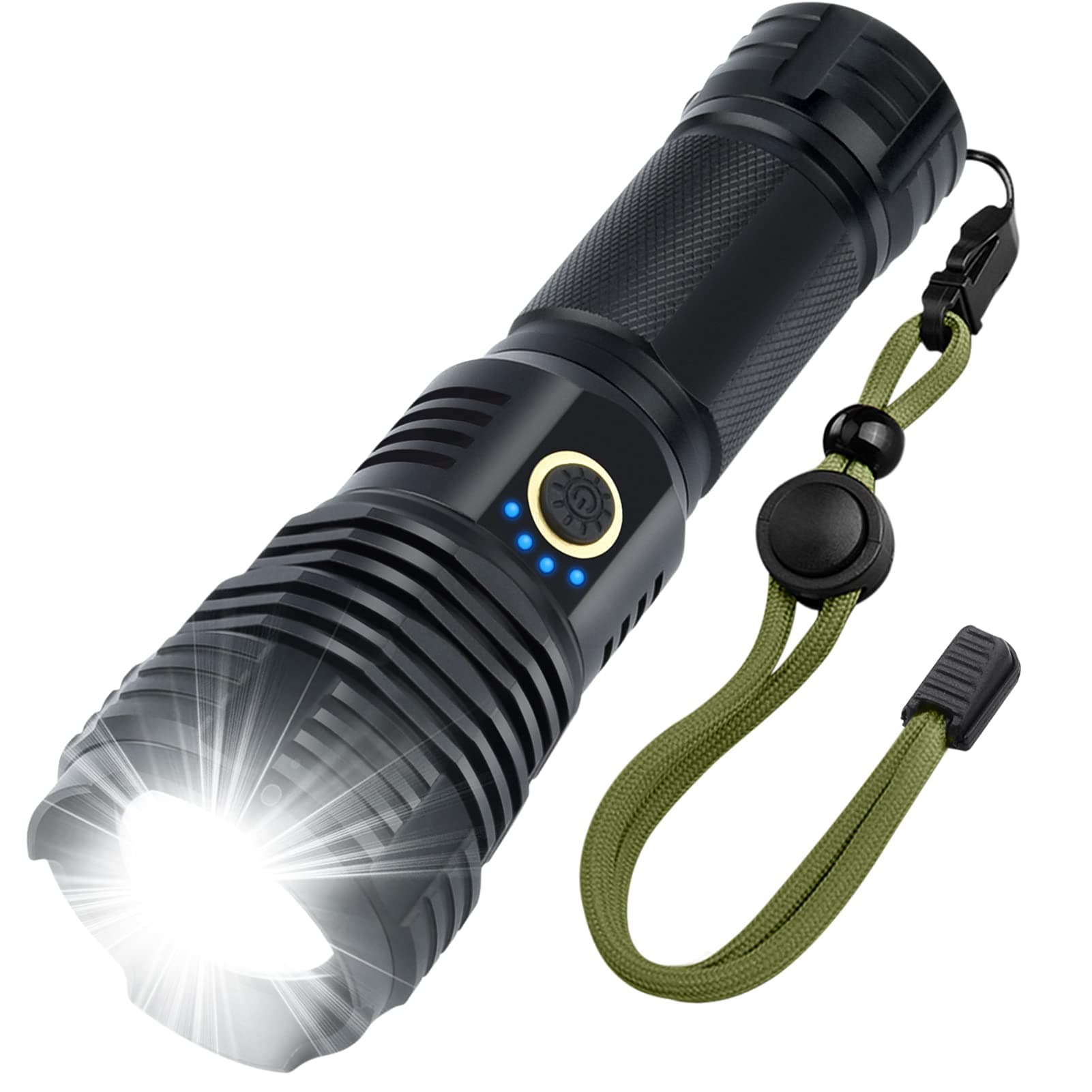 USB Rechargeable LED Flashlights 90000 High Lumens Flash Lights Powered 26650 Battery, 10 Modes, Zoomable & IP65 Waterproof Tactical for Emergencies, Camping (P70-S)