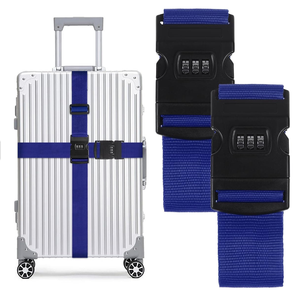 2-Pack T Tersely Luggage Straps with Combination Lock - Secure and Convenient Travel Accessories (Blue)