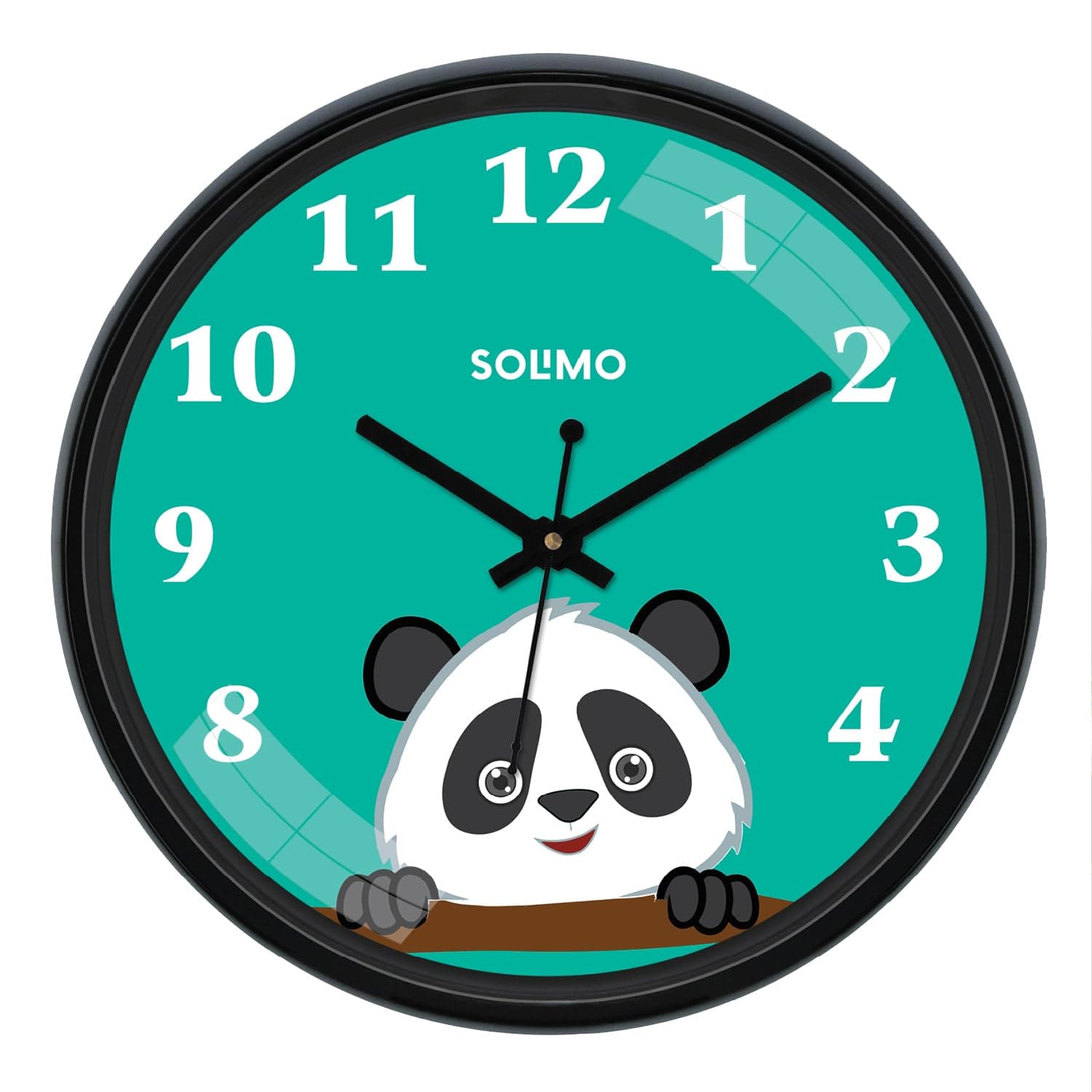 Amazon Brand - Solimo 12-inch Plastic & Glass Wall Clock - Piggy Panda (Silent Movement), Black