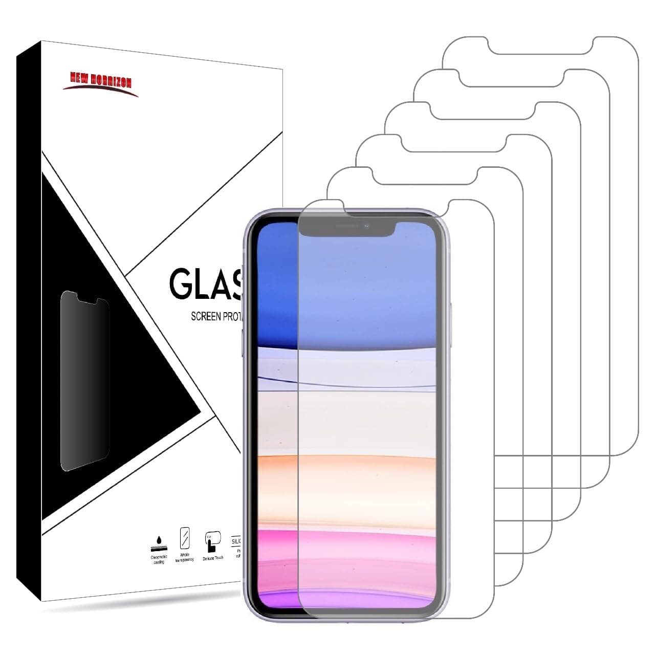 New Horrizon [6-Pack Screen Protectors for iPhone 11 and iPhone XR 6.1-Inch, Tempered Glass Film, Anti-Scratch, Anti-Shatter, Lifetime Support (iPhone11/Xr)