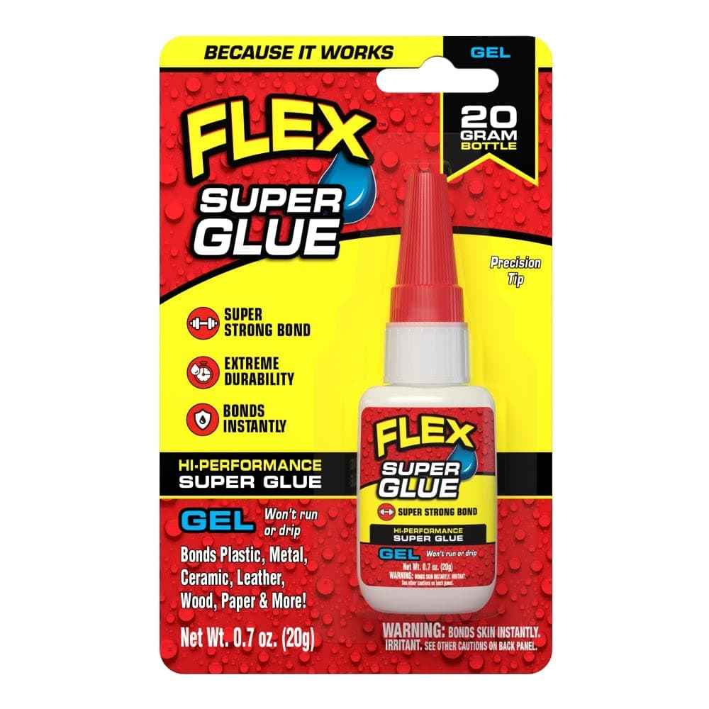 Flex Super Glue Gel, 20 Gram Bottle, 1-Pack, Clear, Instant Bond, Quick Dry, Cyanoacrylate Adhesive, Precision Tip for Wood, Metal, Plastic, Crafts, Ceramic, and Toy Repairs