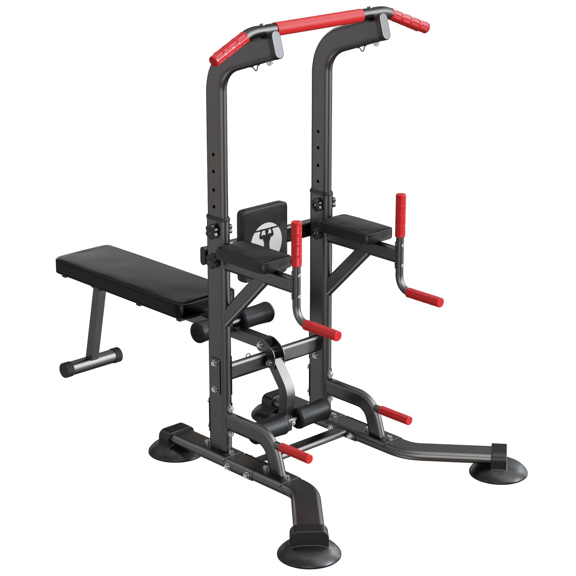 SogesPower Power Tower Pull Up Bar Station Multi-Function Adjustable Height Workout Dip Station Strength Training Equipment for Home Gym Fitness Equipment with Folding Multi-purpose Dumbbell Bench 330LBS