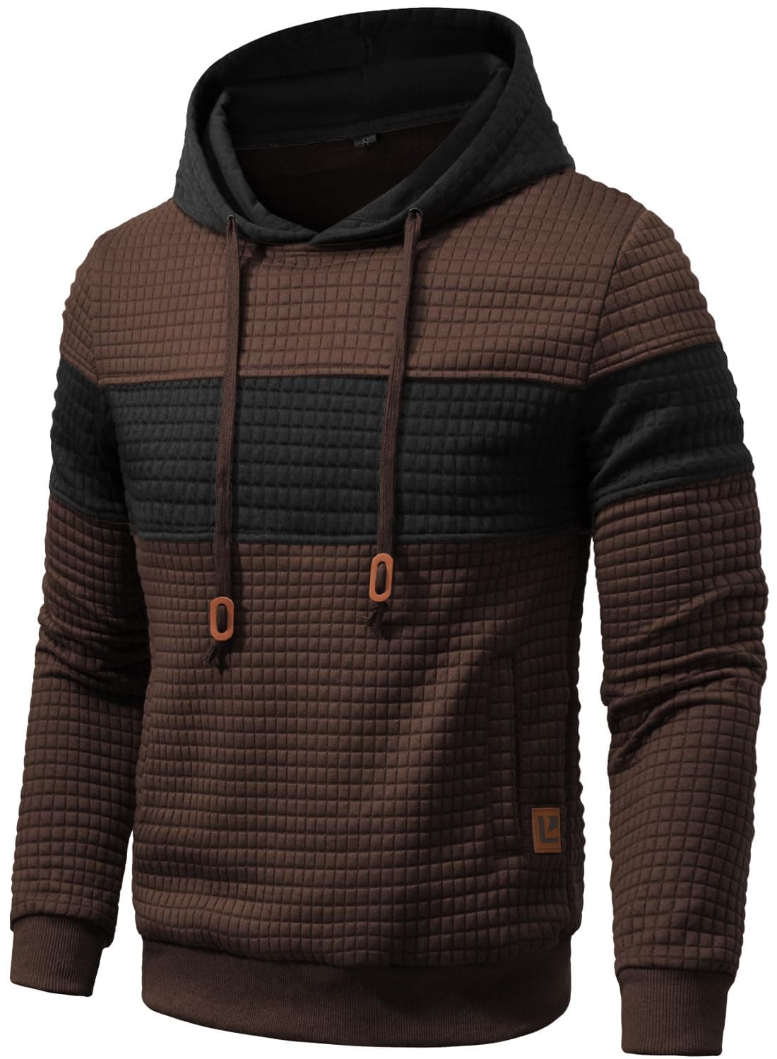 Men’s Sweatshirts Long Sleeve Pullover Patchwork Plaid Jacquard Hoodie Casual Drawstring Hoody Top
