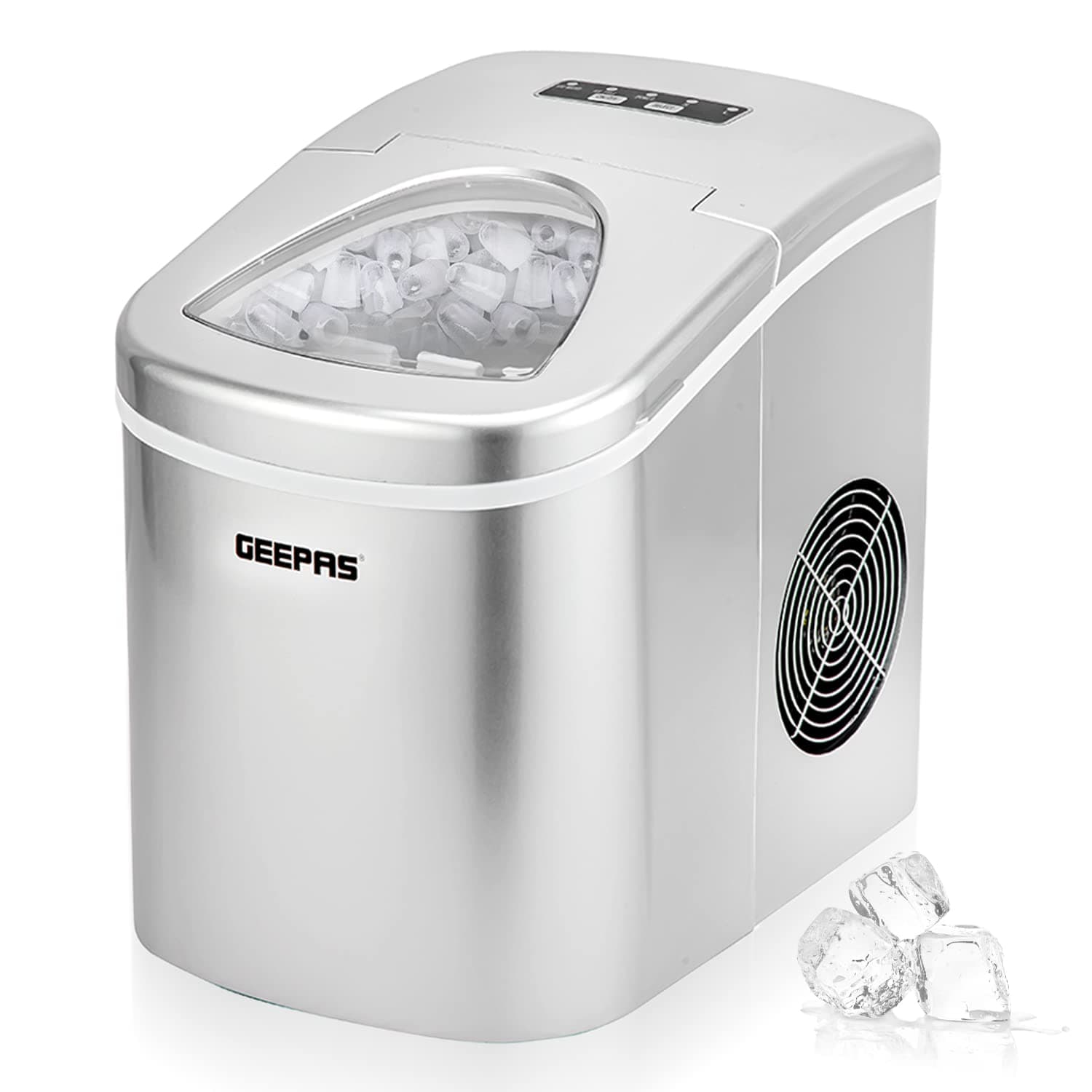 Geepas Ice Cube Maker, Two Sizes, Produces 12Kg Ice In 24 Hours – Ice Container 700G, Water Container 2.2L, Ecological Gas, Automatic Functioning."Min 1 year manufacturer warranty"
