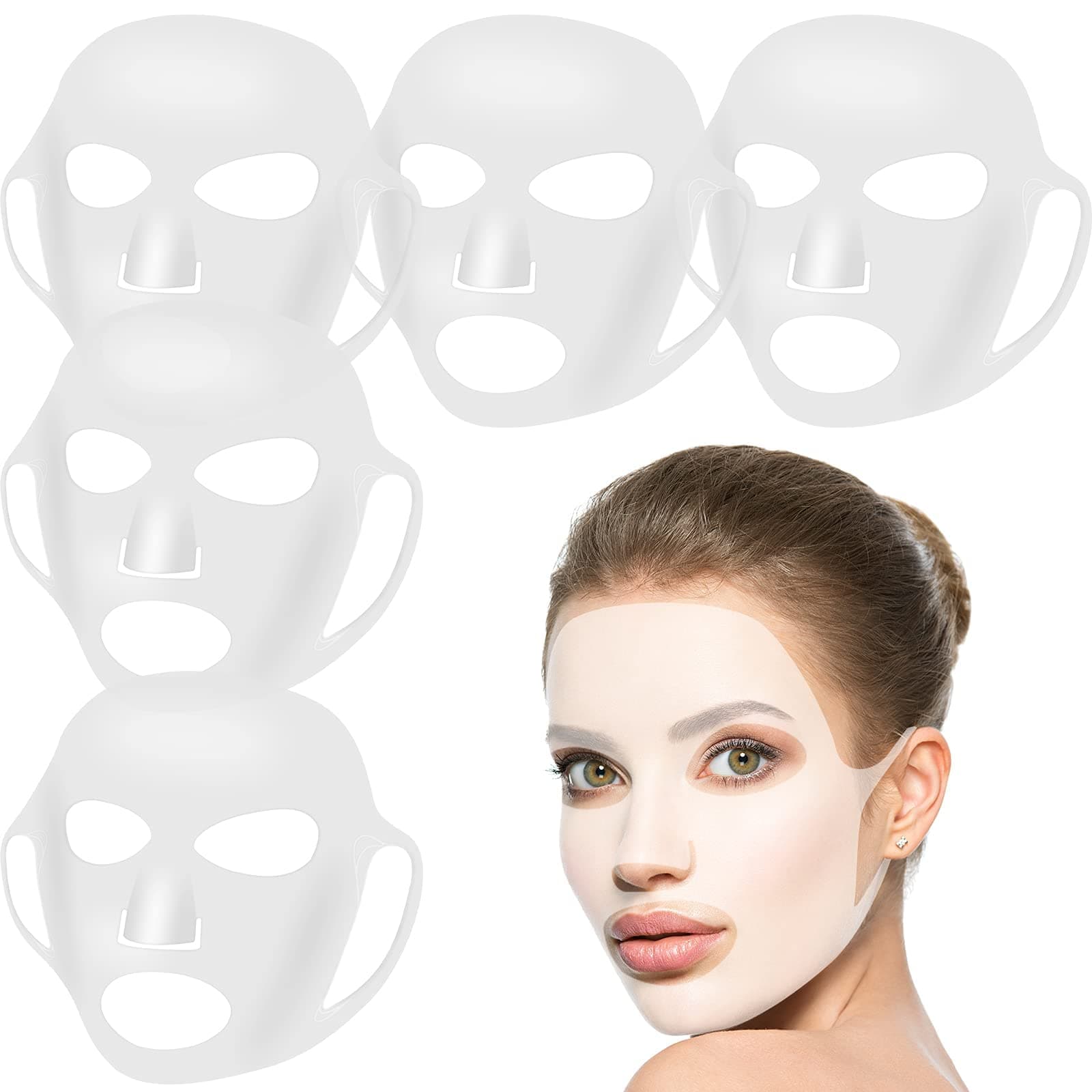 Silicone Face Wrap,5 PCS Reusable Silicone Face Mask Holder for Sheet Masks, Moisturizing Facial Mask Cover, Prevent Evaporation, Beauty Face Tool, Travel Pouch Included(5PCS)