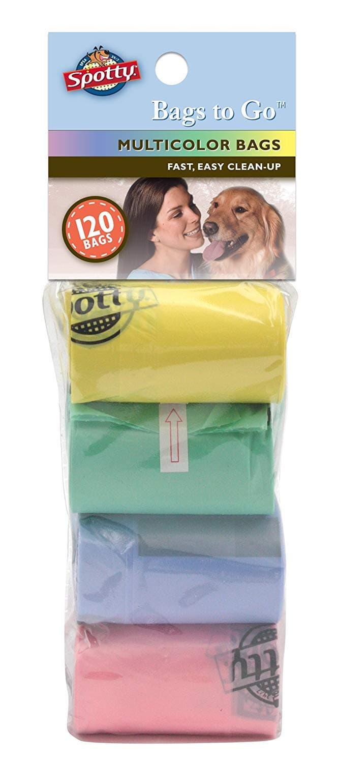 Spotty Leak-Proof, Easy Tear Off Refill Rolls, Disposable Pet Dog Poop Bags to Go for Waste Pickup, Multicolor, 120 ct, 8" x 15"