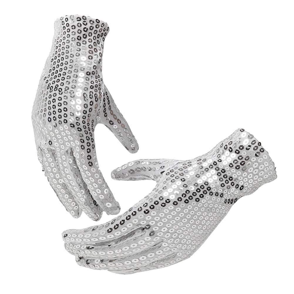 Sequin Cosplay Dress Up Gloves - Silver