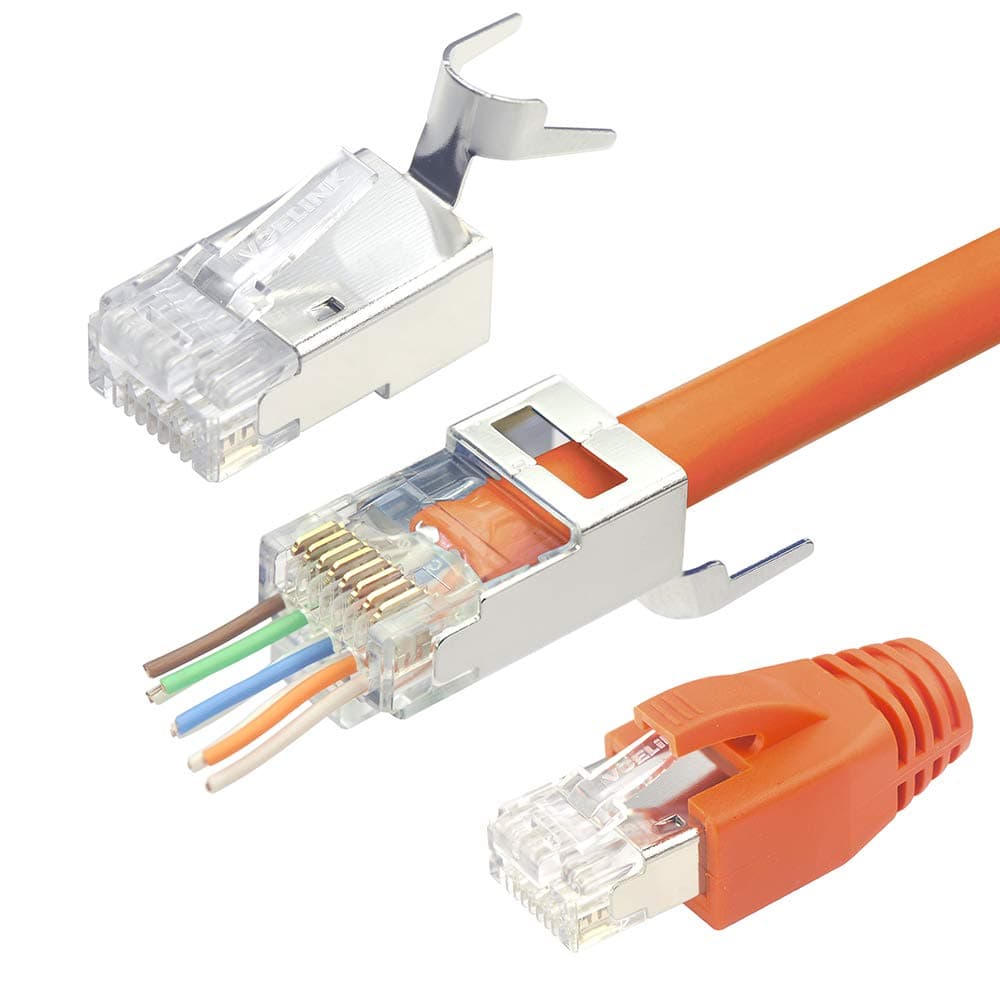 Vcelink Rj45 Connector Cat 7 Cat6A Network Plug Cat7 Pass Through For Installation Cable Shielded With Threading Aid And Kink Protection Pack Of 10