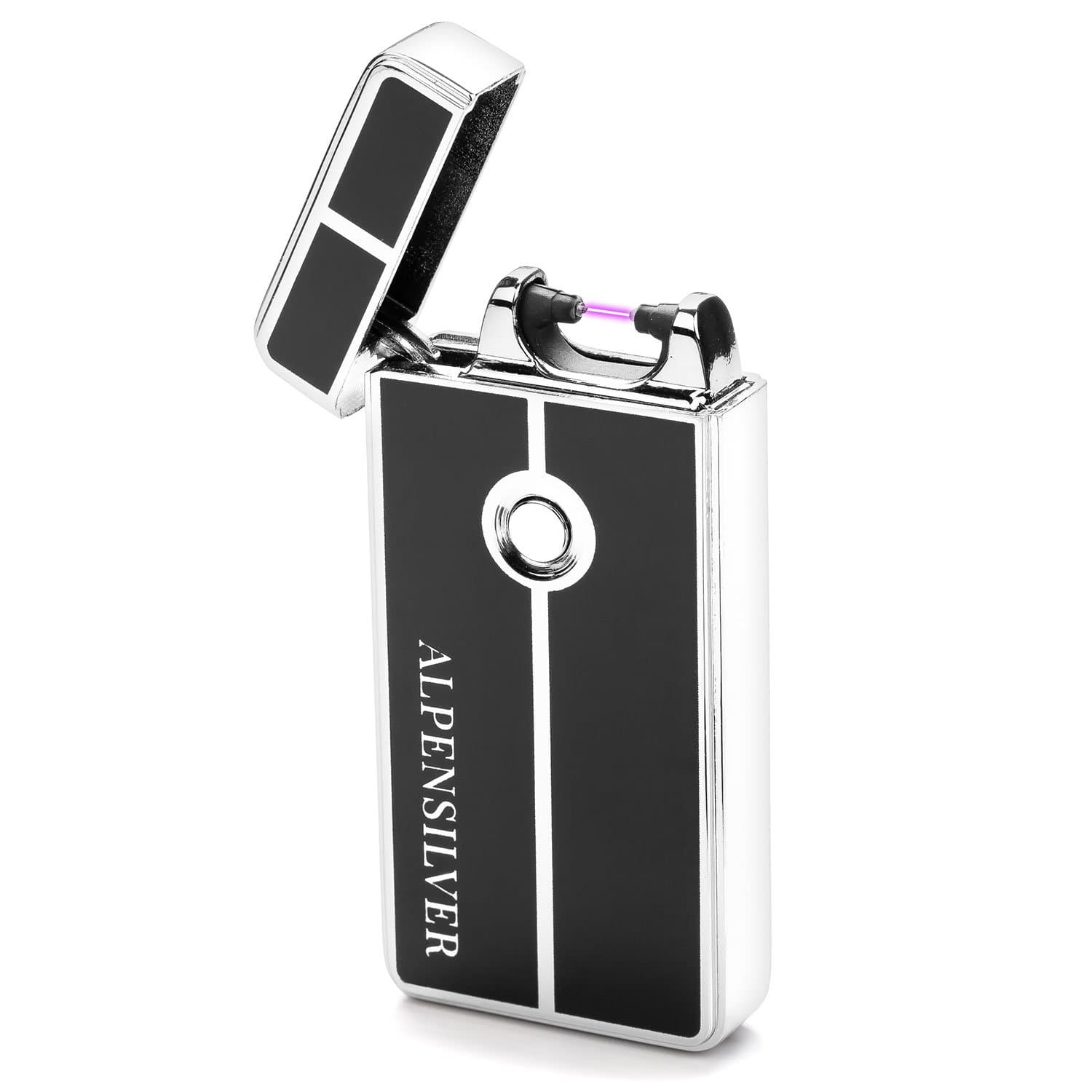 Alpensilver Electronic Arc Lighter Windproof & Flameless Plasma Coil Lighter, Rechargeable With USB Cable, Brush And User Manual In Gift Box, Guaranteed Quality (Silver/Black)