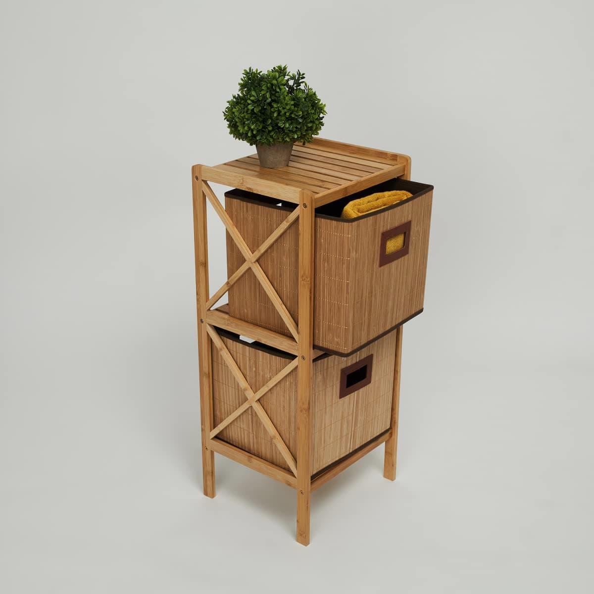 Home Centre Omnia Brookline Brown 2 Drawer Bathroom Storage Shelf- Bamboo 35x45x76 cm