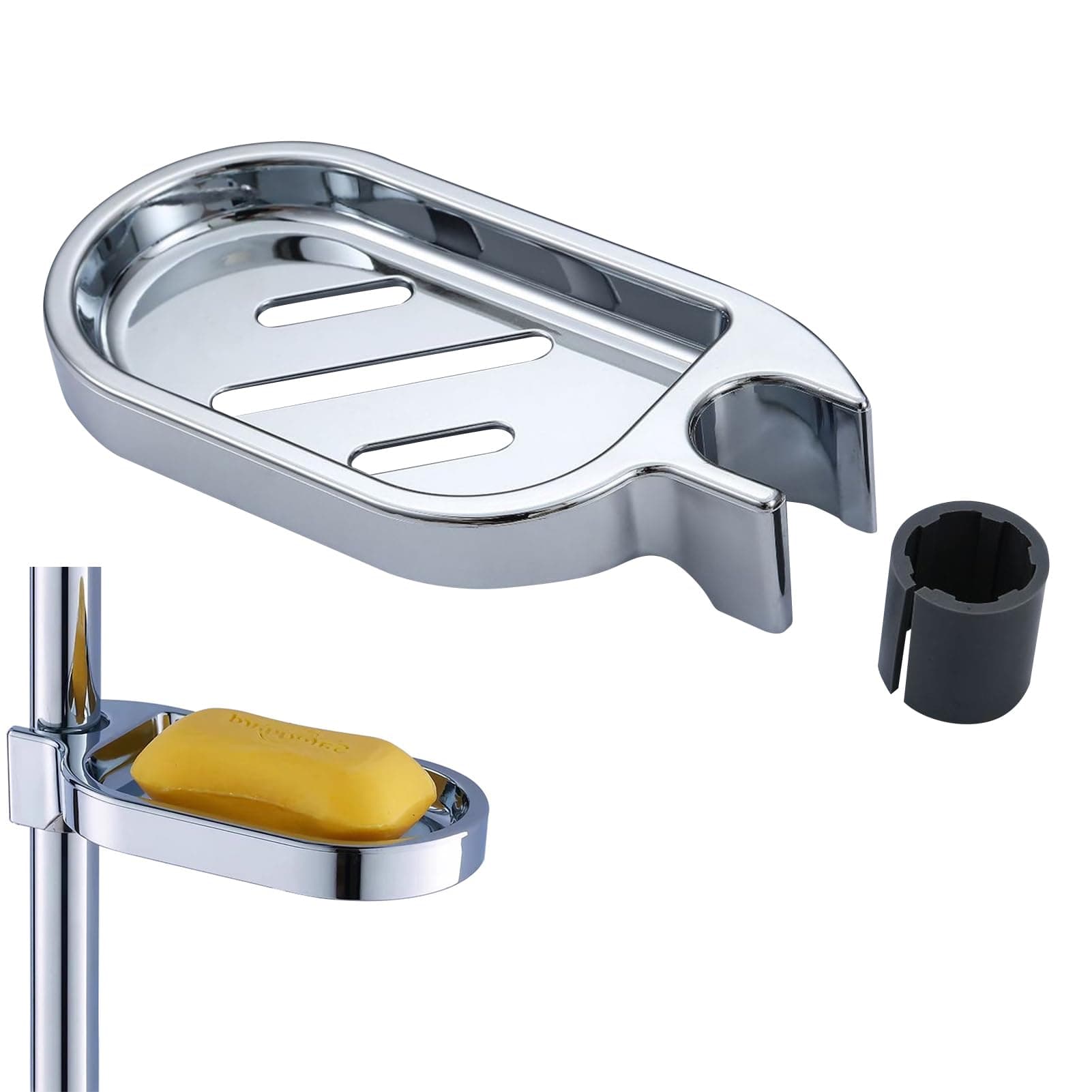 ABS Shower Soap Dish, Shower Rail Soap Holder Adjustable Soap Tray 22mm Adjustable Shower Rail Soap Dish Clip-on Bathroom Soap Holders Shower Pole Soap Tray Shower Soap Dish for 22MM Tube/Rod/Pole