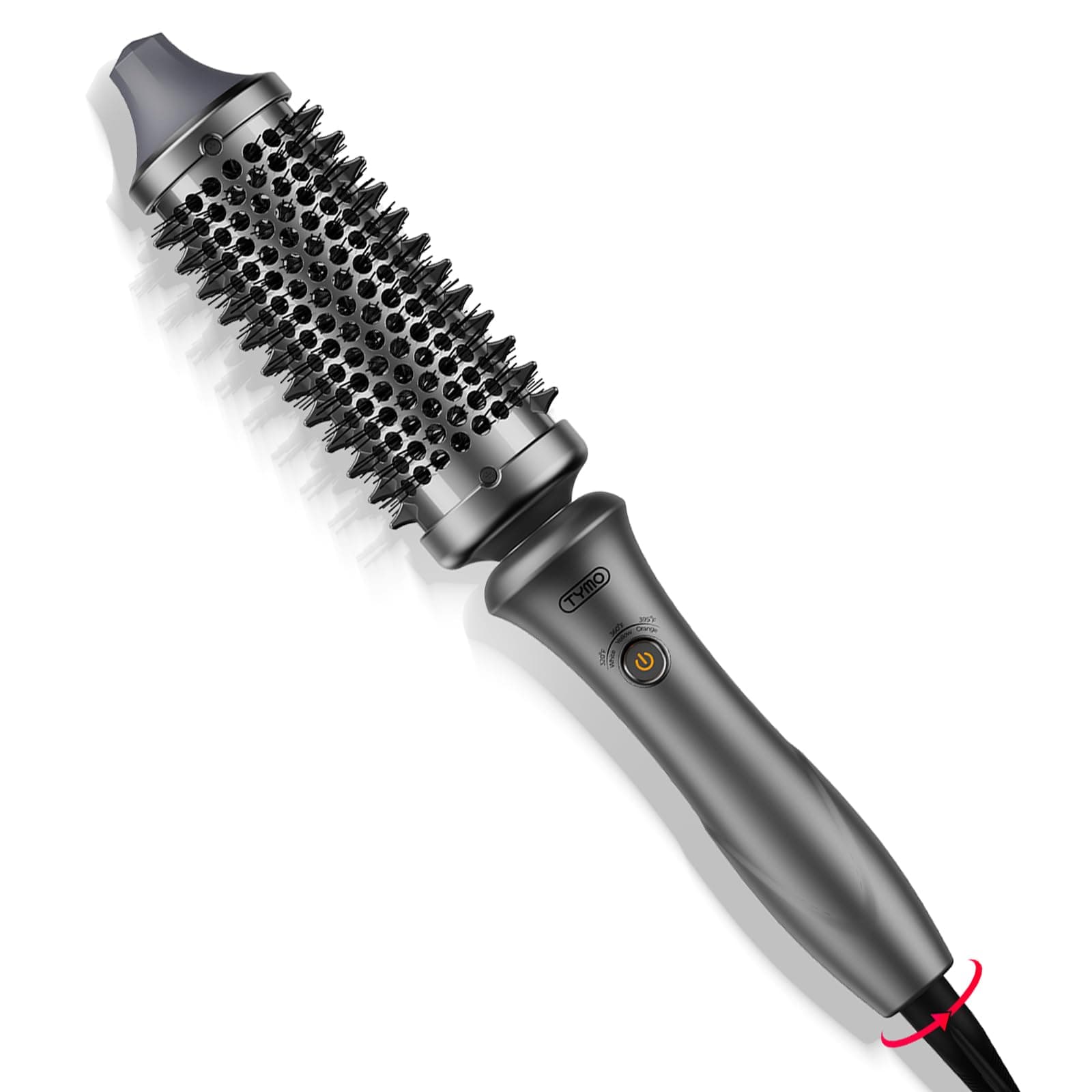 Thermal Brush Heated Round Brush - STYLUX Blowout Volumizer with Flexi-Fit Tech for Hair Straightening, Curling Styler Tool, Hair Straightener and Curler 2 in 1, Dual Voltage, Metallic Gray