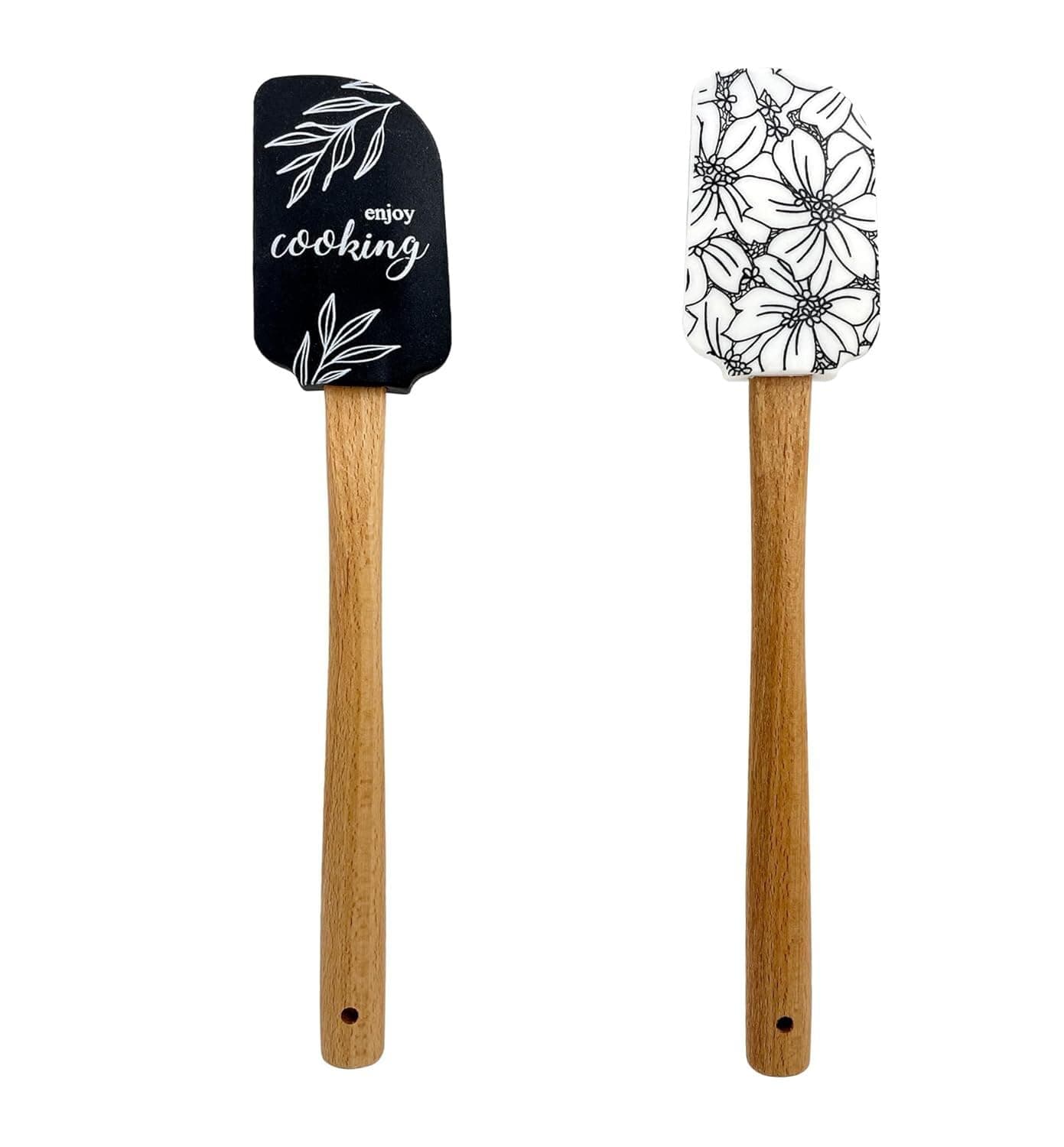 Silicone Spatula Set – 2-Piece Wooden Handle Spatulas for Baking, Cooking & Mixing – Non-Stick Kitchen Utensil Set
