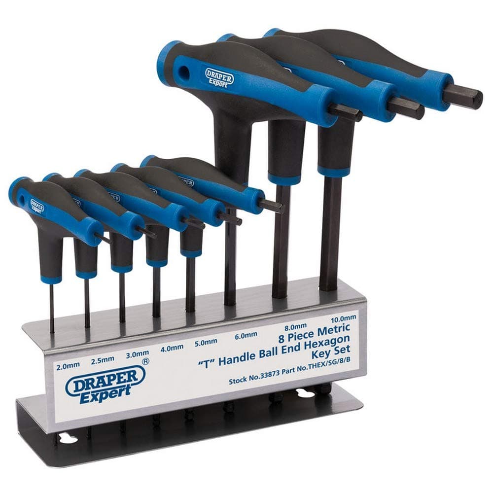 33873 Expert T Handle Hexagon and Ball End Key Set with Soft Grip, 8 Pieces , Blue