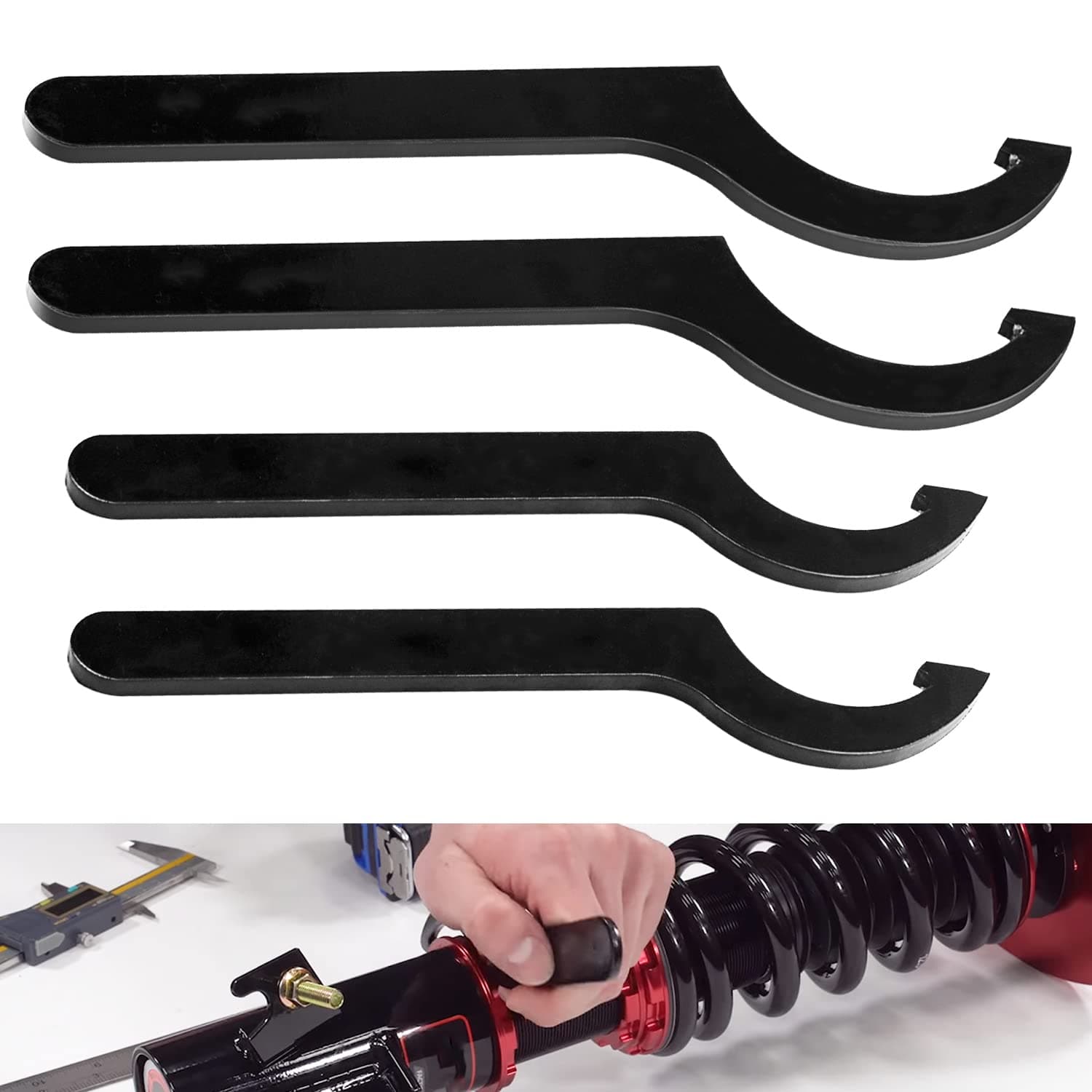 Coilover Adjustment Tool Compatible for Coilovers - K Sport, Skunk 2, Apexi, Megan Racing - 2 Large Steel Spanner Wrenches + 1 Small Wrench