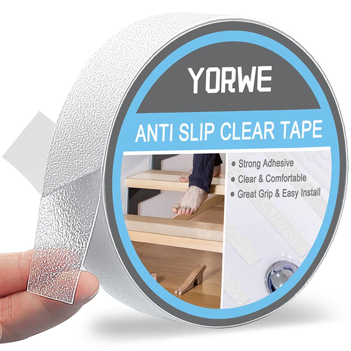 Yorwe Anti Slip Tape Transparent, More Clear and Comfortable Safety Track Tape (1" Width x 190" Long, Clear)