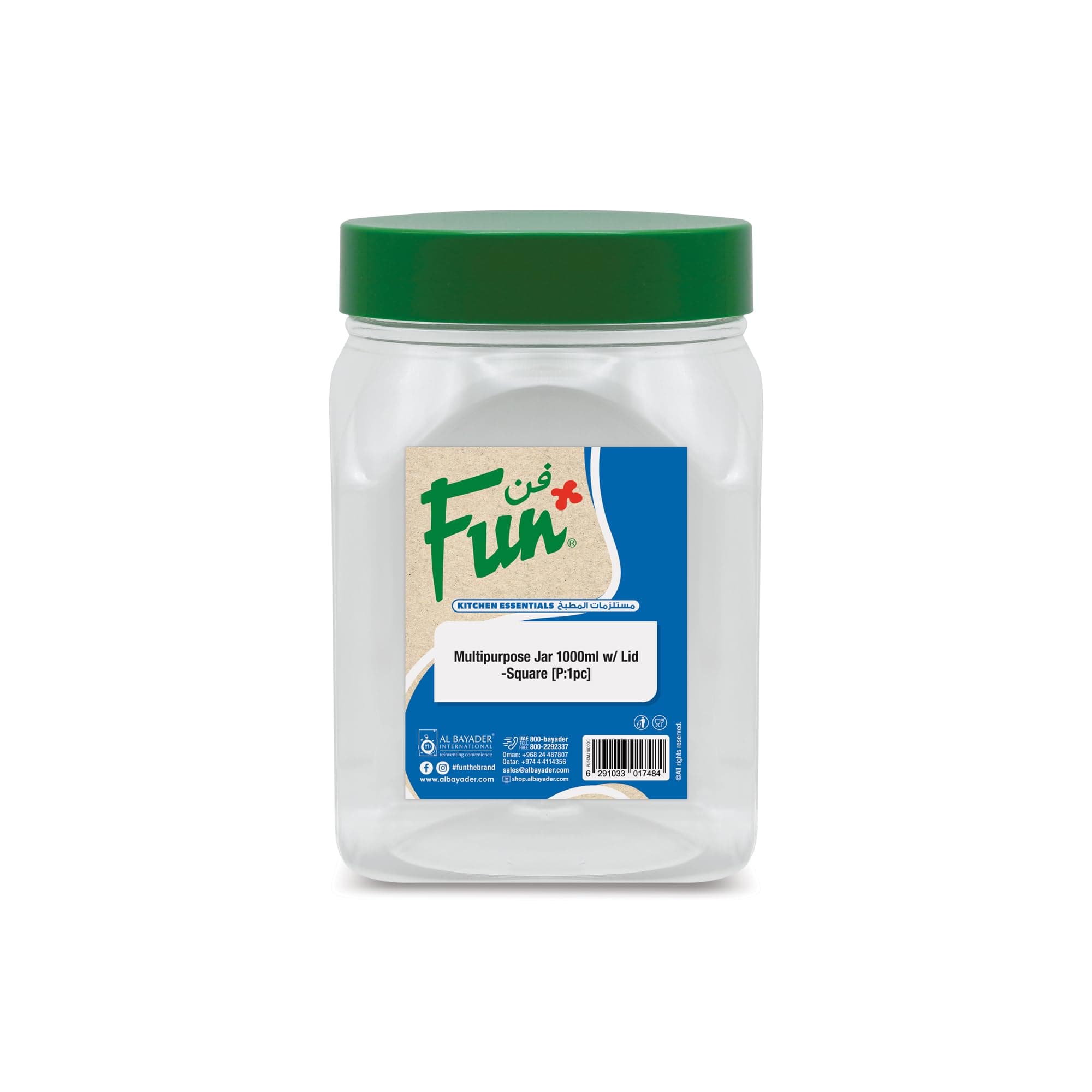 Fun® Multipurpose Jar Food Storage Containers Set 1000ml,Spice Jar Set, plastic Jar with Lids, Mini Clear Square Food Storage Containers for Pantry for Tea, Herbs, Sugar (1 piece)