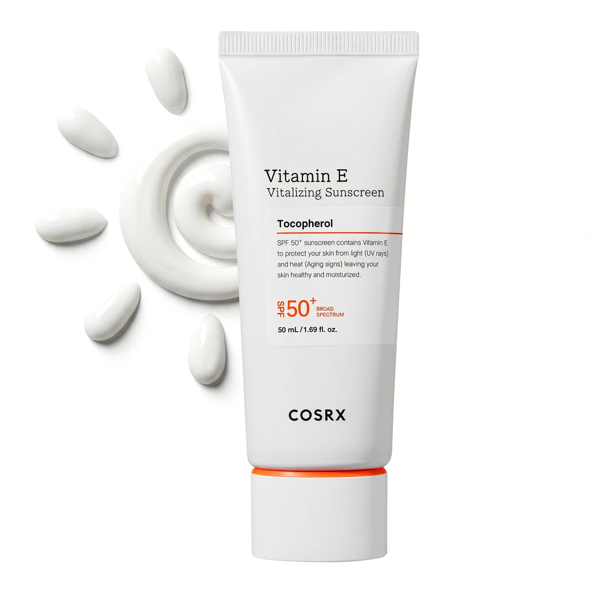 COSRX Vitamin E Vitalizing Sunscreen,SPF 50 Broad Spectrum Face Sunscreen, Lightweight, Non-Sticky, No White Cast, Vitamin E for Antioxidant Care, For All Skin Tones, Korean Skincare, 1.69 fl oz