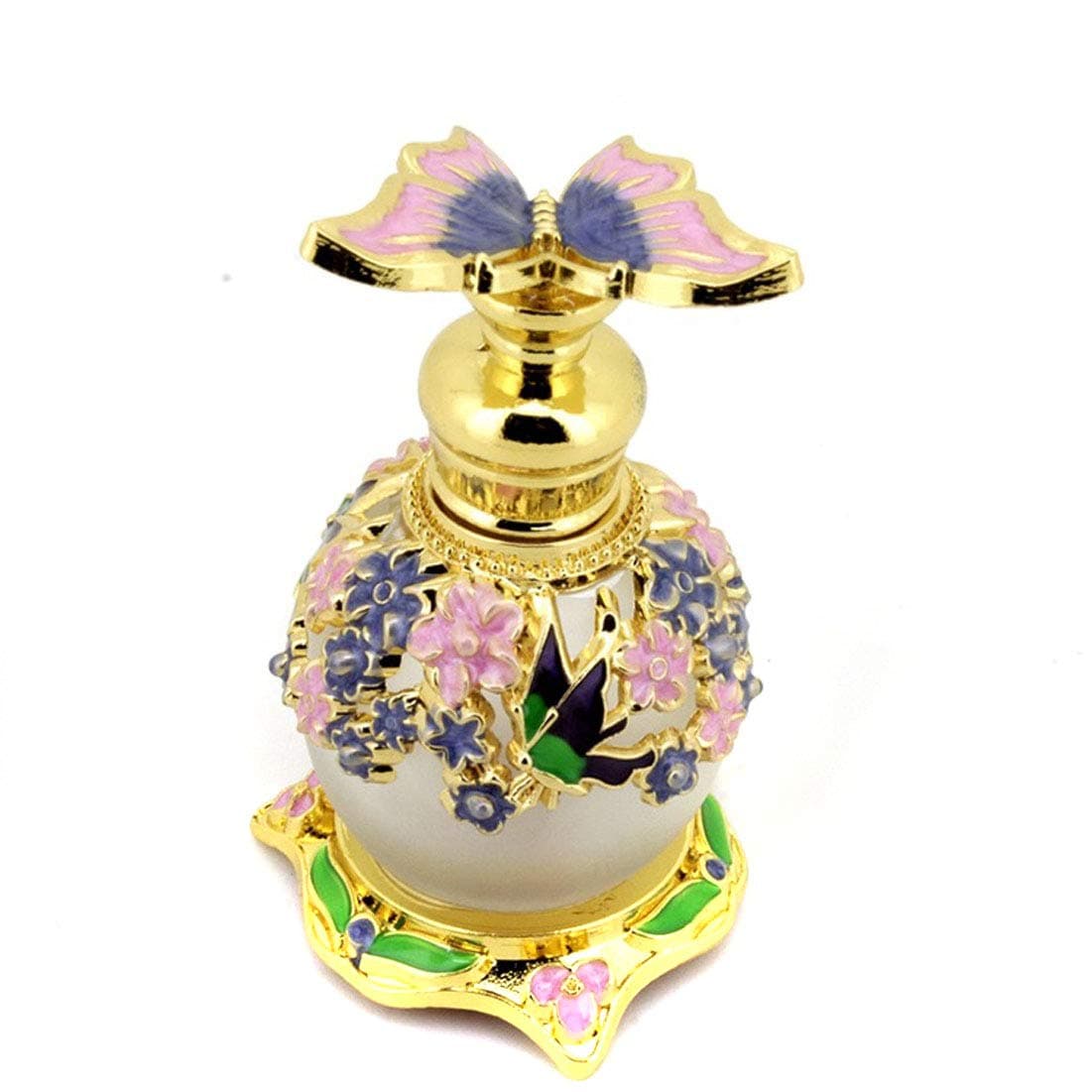 Suoirblss 0.5oz Boho Chic Decor Creative Perfume Bottle Metal and Glass Perfume Bottle Refillable Empty Aromatherapy Essential Oil Bottle (Purple Butterfly)