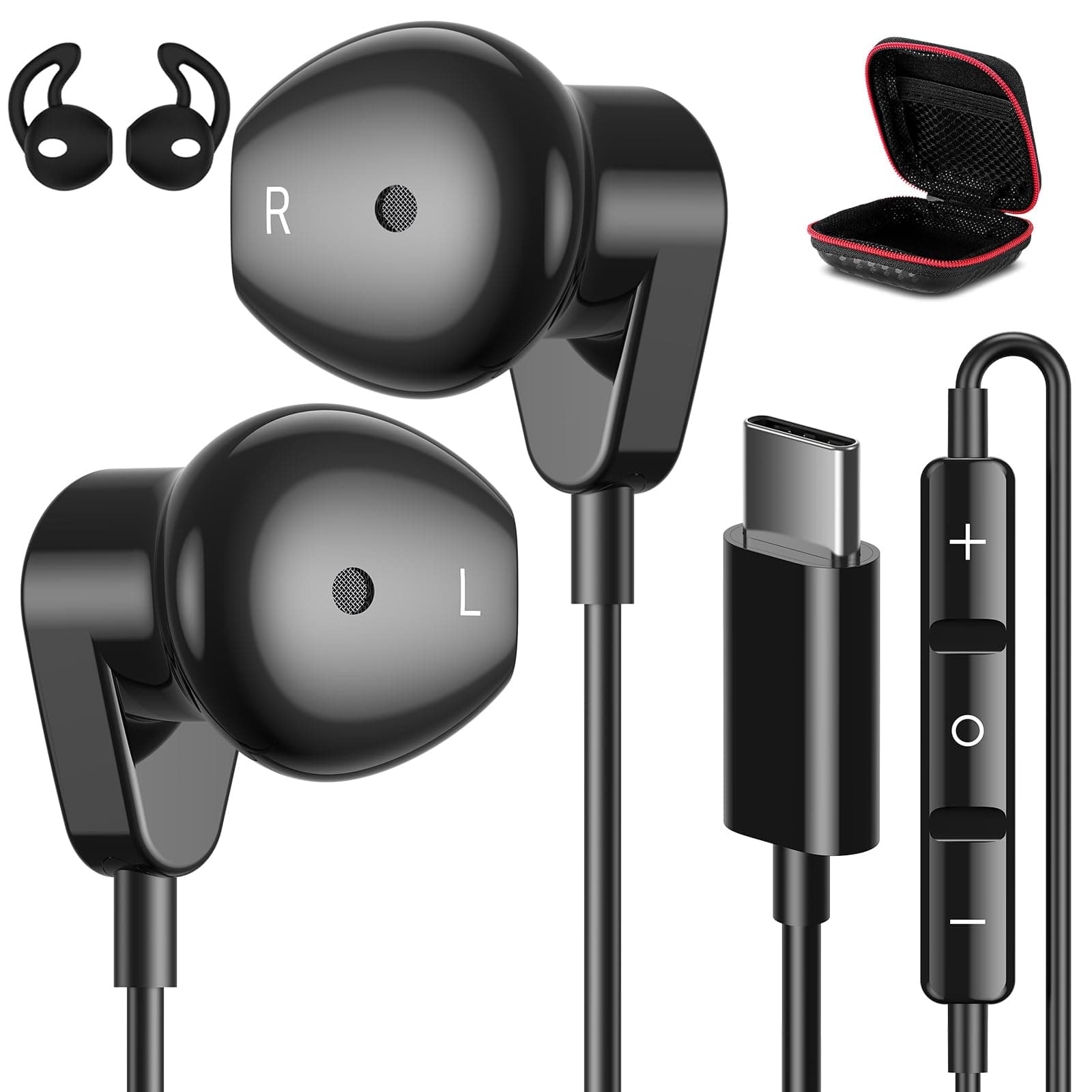 USB C Headphones for iPhone 17 16 Pro Max 15 Plus iPad Air HiFi Stereo USB-C Wired Earbuds with Microphone Volume Control Type C Earphones for Samsung S25/S26/S24/S23/S22/Pixel/OnePlus/Android