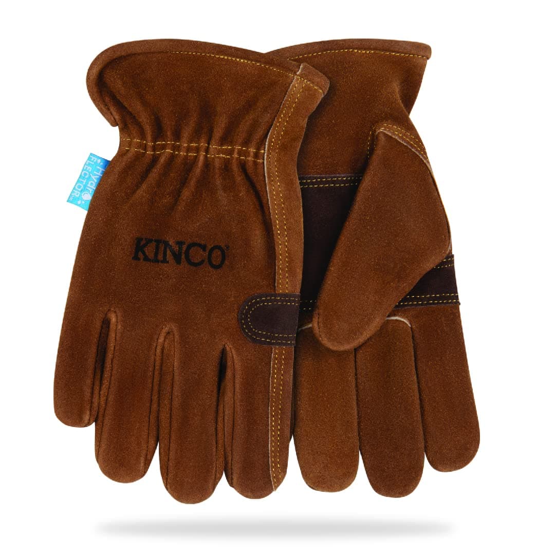 Kinco Medium Brown Suede Cowhide Leather Work Glove - Double-Palm, Abrasion Resistant, Easy-On Cuff, Anti-Fatigue, Comfortable