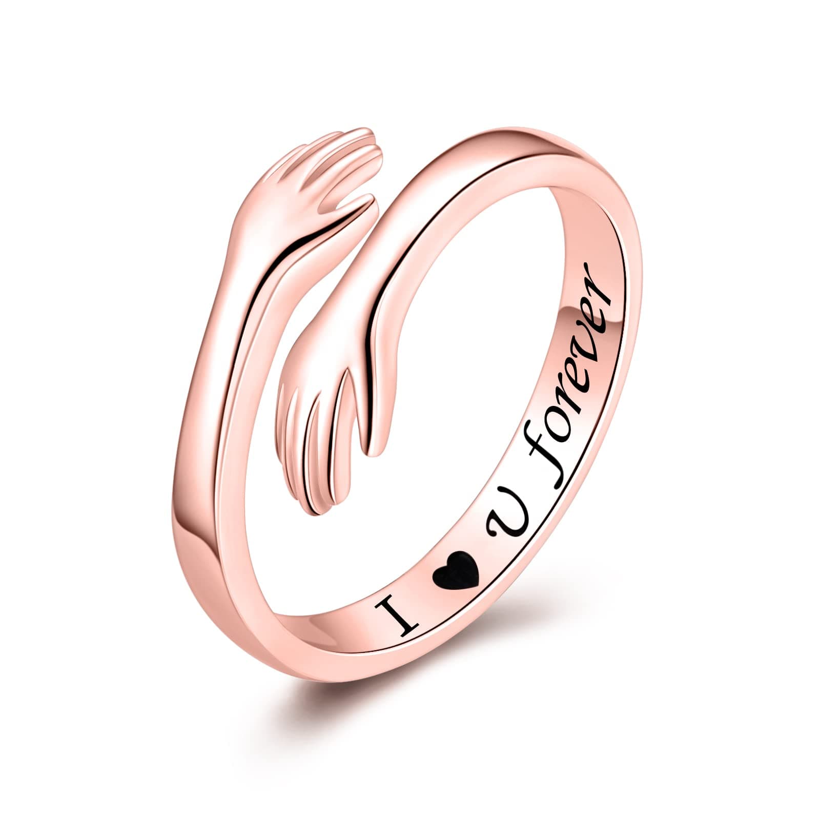 925 Sterling Silver Adjustable Hug Ring Come to My Arm Couple Hugging Rings for Women Mens Wedding Band Rings I Love You Forever Engraved Wrap Around Rings Hand Ring Jewelry for Women Teen Girls