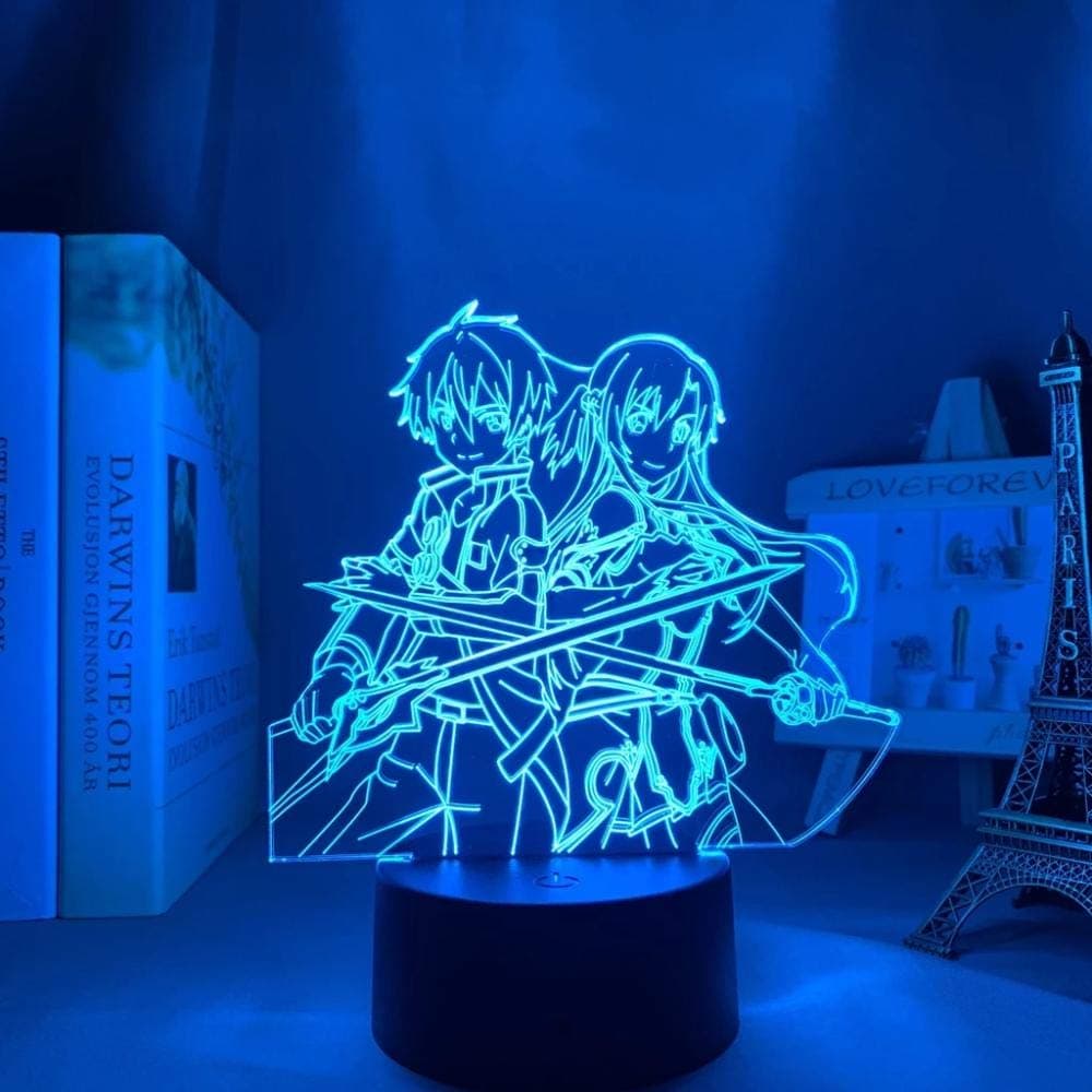 DFDFDF 3D Night Light Illusion Neon Sign LED Decor Lamps USB Anime Lamp Sword Art Online Kirito En Asuna Remote Contorl 16 Colors Home Decor for Children Xma