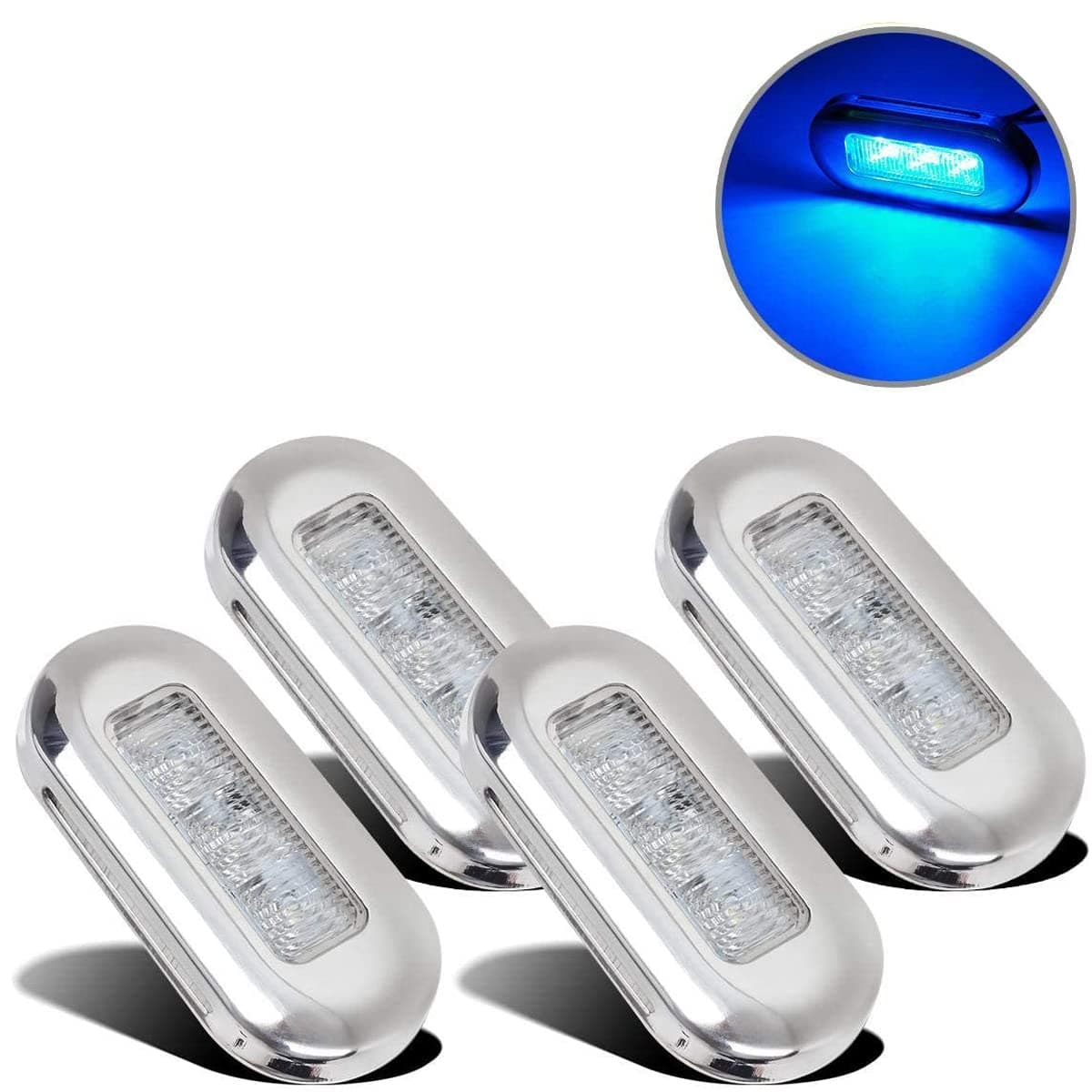 Greluma Waterproof Boots Marine Led Lights Courtesy Interior Deck Light Navigation Transom Rear Cabin Lighting For Ponton Fishing Boat Kayak Sailing Bass Vessel (3Leds, Blue Light) Pack Of 4