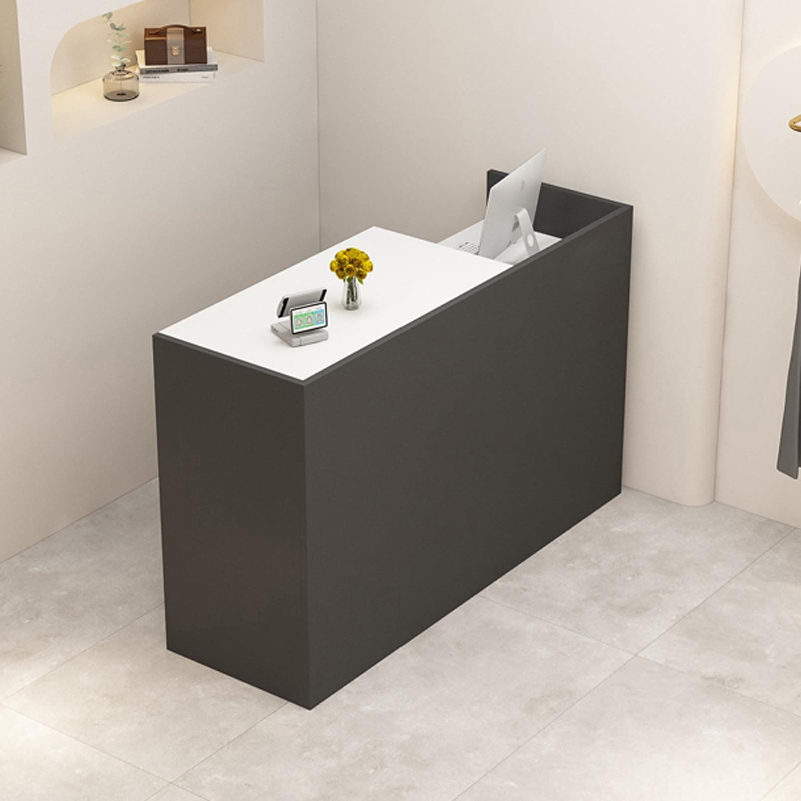 Reception Desk with Counter, L 35.4-74.8'' , Modern Front Desk Reception Counter, Solid wood ecological board, large storage space,with Storage Drawers, front office desk for Salon, Office, Lobby