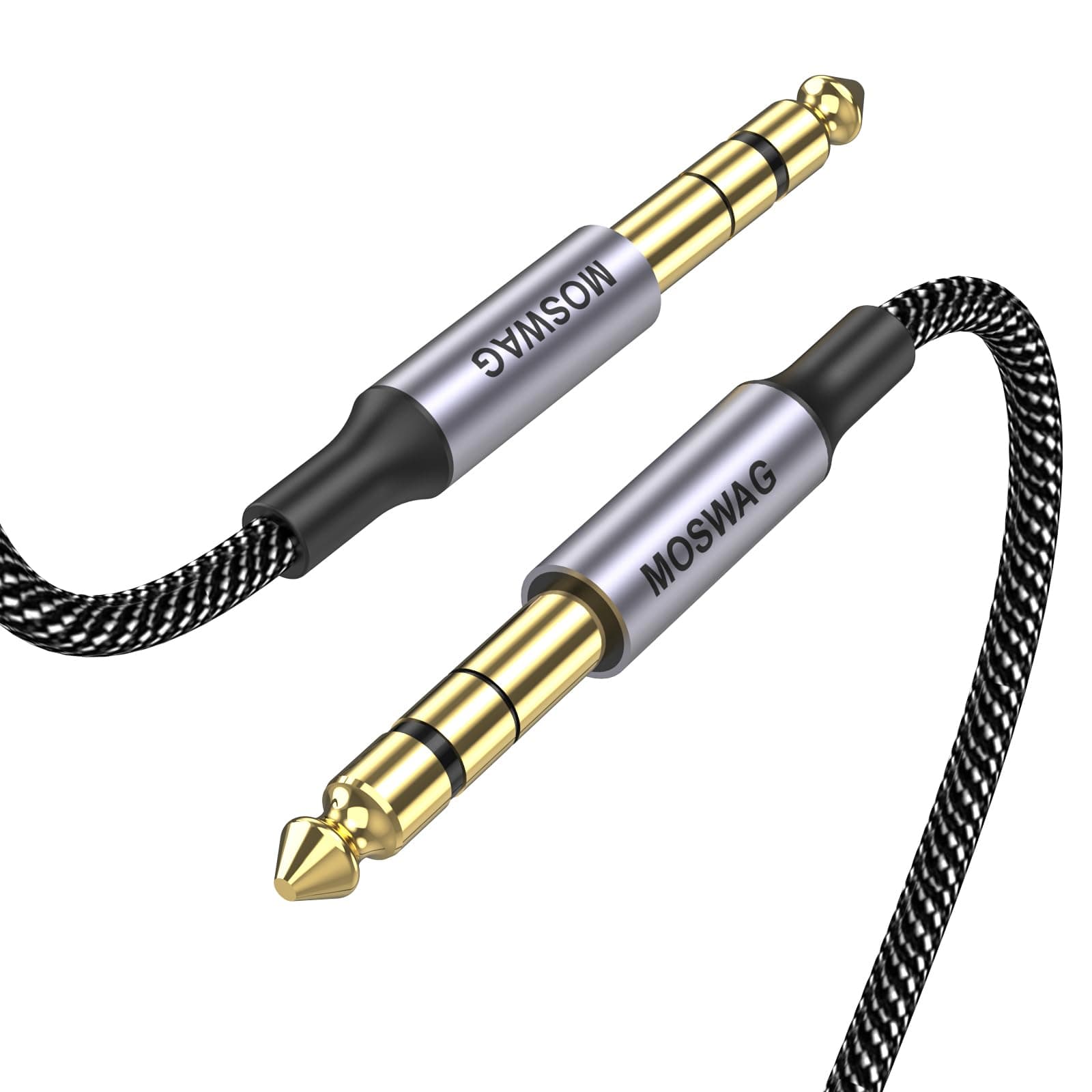 MOSWAG 1/4 TRS Audio Cable 3.28ft/1M, 1/4" 6.35mm trs to 6.35mm trs Balanced Interconnect Cable Nylon Braid Compatible with Electric Guitar, Bass Guitar,Mixing