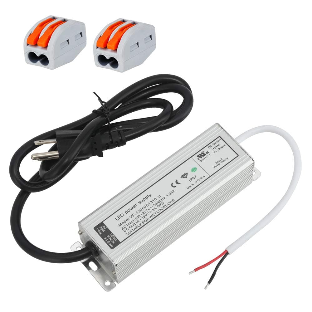 12V 60 Watt LED Power Supply LED Driver 12 Volt 60W LED Transformer 110V to 12V Converter 12V 5A LED Driver 120 Volt to 12V DC Power Supply for LED Strip Light 5 Amp 60W AC/DC Adapter, IP67 Waterproof