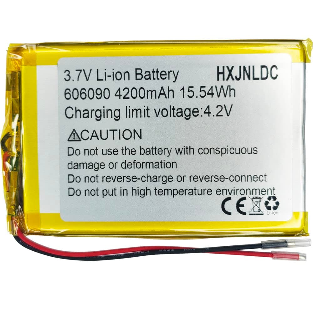 DC 3.7V 4200mah 606090 Rechargeable Lithium Polymer Battery, Suitable for DIY 3.7-5V Electronic Products with Built-in 2-Wire Battery Replacement and LED Lights