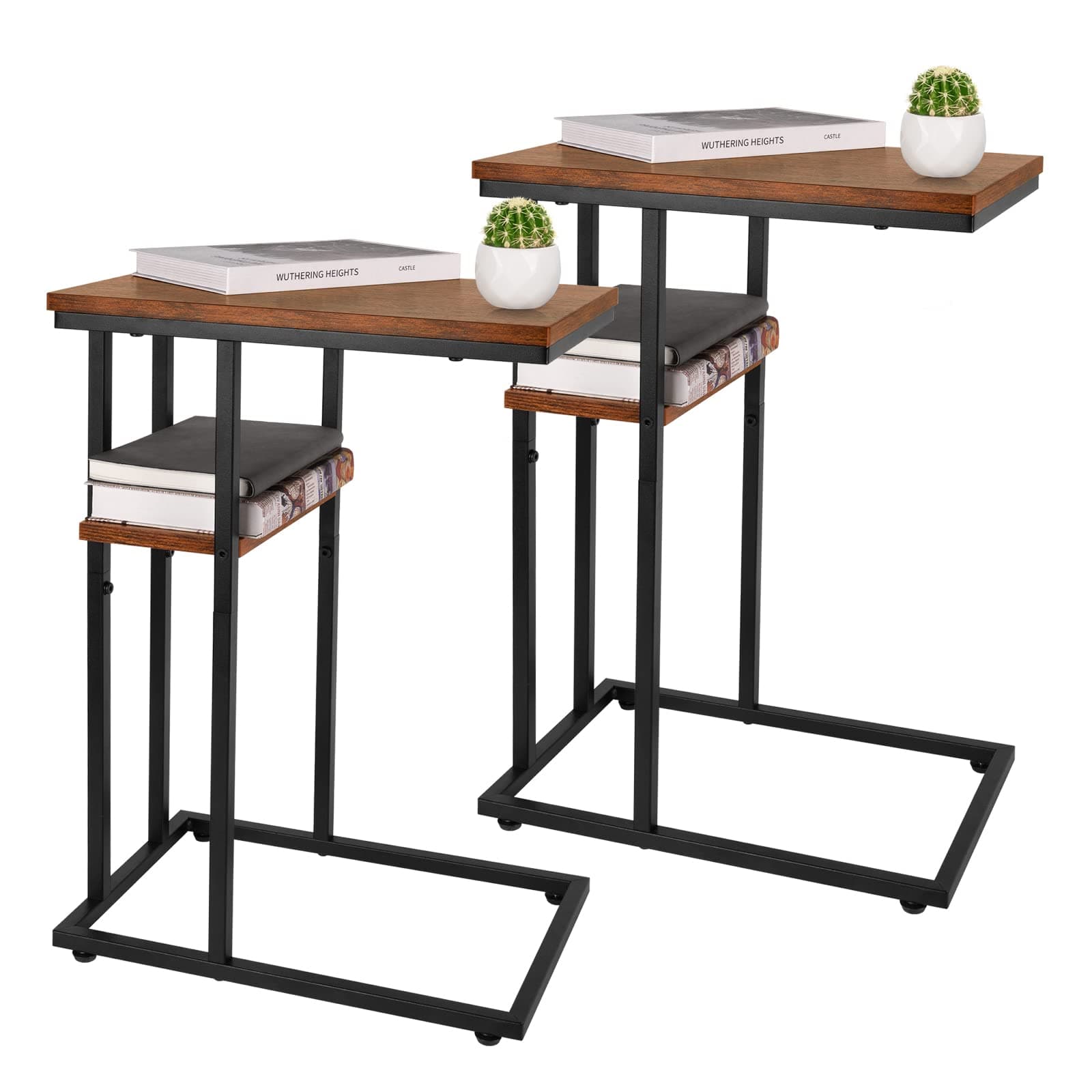 Yoobure C Table End Table Set of 2, Side Tables Living Room, C Shaped Side Table, Couch Tables That Slide Under Couch Table with Metal Frame, Rustic Snack Table for Bedroom/Small Spaces Large Desktop