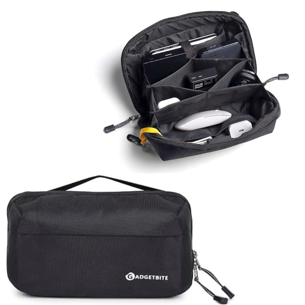 - Stash Electronic Gadget Organizer Bag Waterproof with Foam Padding Travel Accessories Portable Storage Pouch for Cable Adapter Charger Hard Disk Case Ideal for Traveling and Office - Black