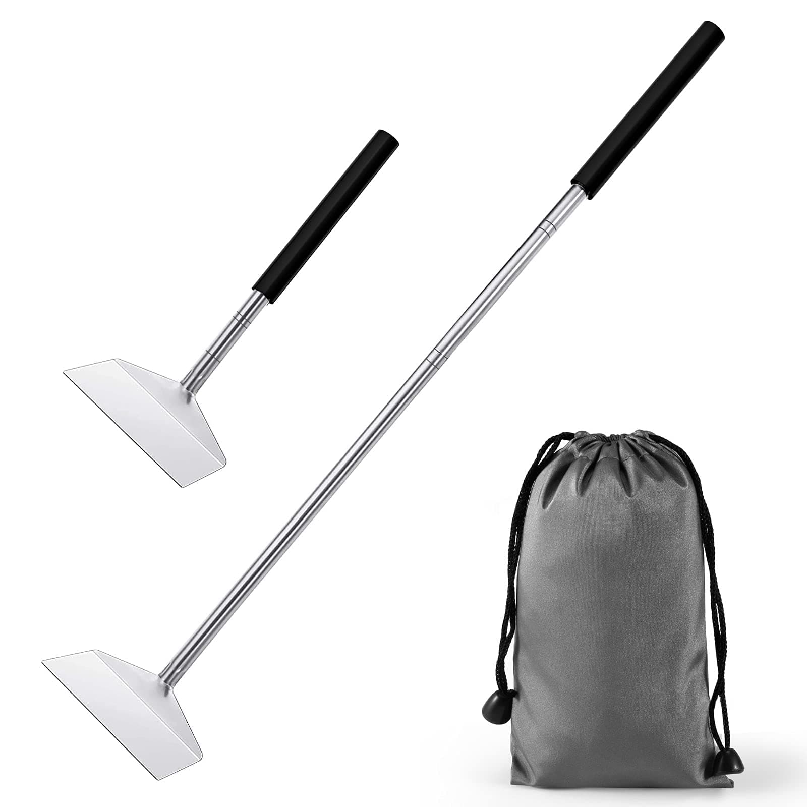26.8" Extendable BBQ Ash Tool Stainless Steel Charcoal Ash Rake Ash Removal Tool Charcoal Garden Tools Grill Cleaning Tools Corner Cleaner Accessories with Storage Bag (1)